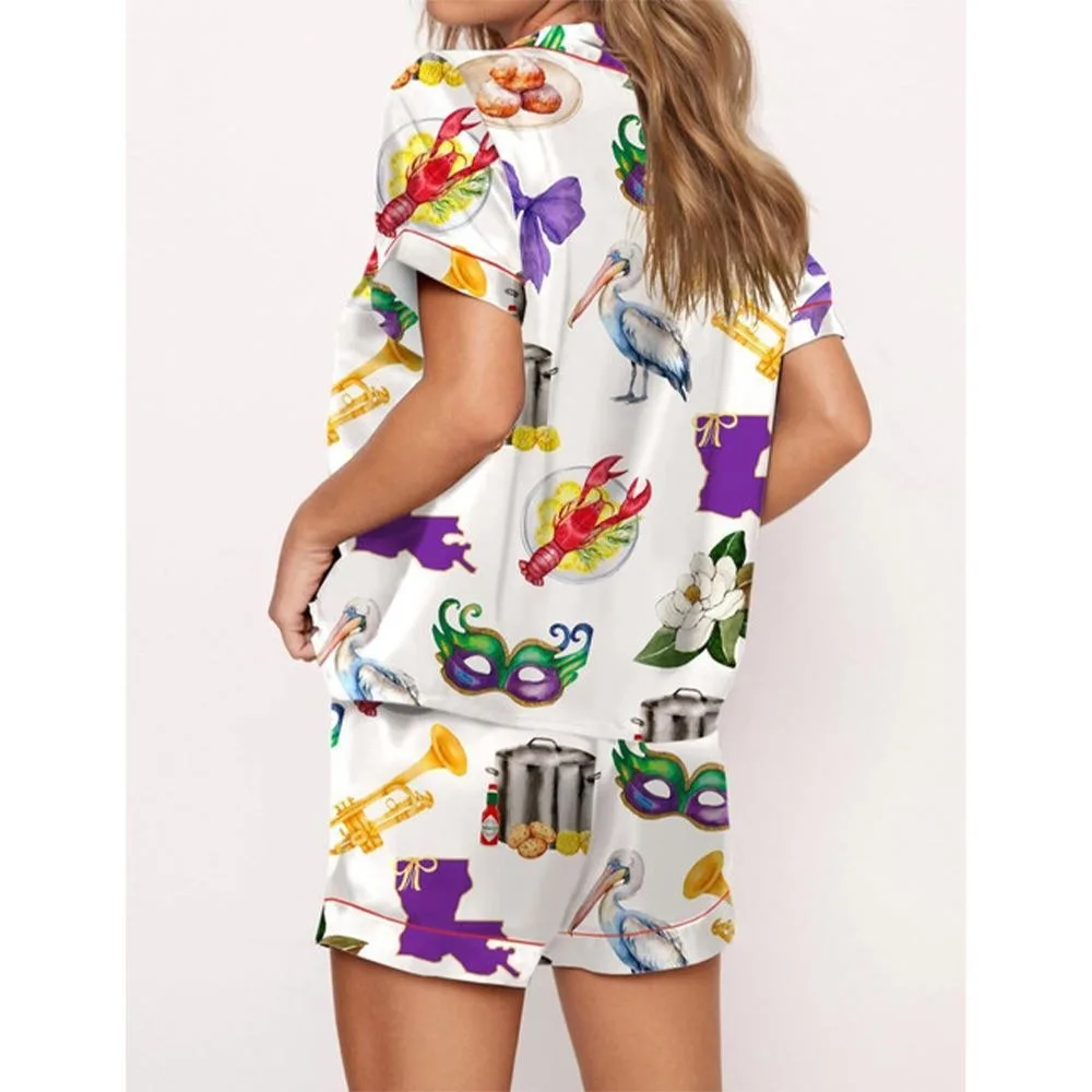 New Orleans Mardi Gras Satin Pajama Set For Women - Image 2
