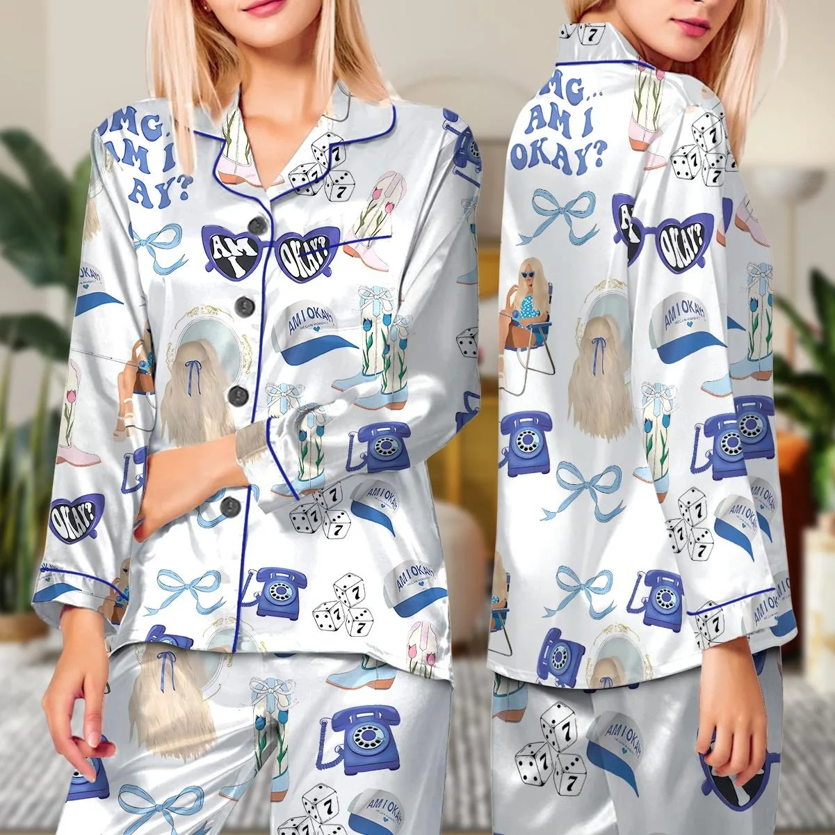 Am I Okay Moroney Silky Satin Pajama Set For Women - Image 6