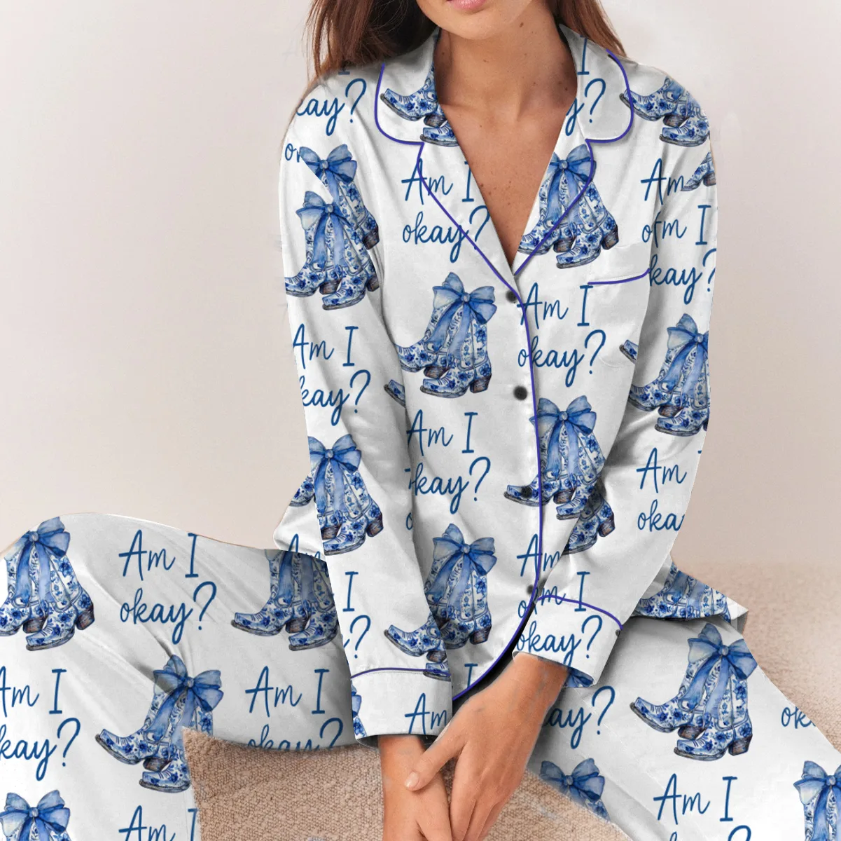 Am I Ok Silk Satin Pajamas Set For Women