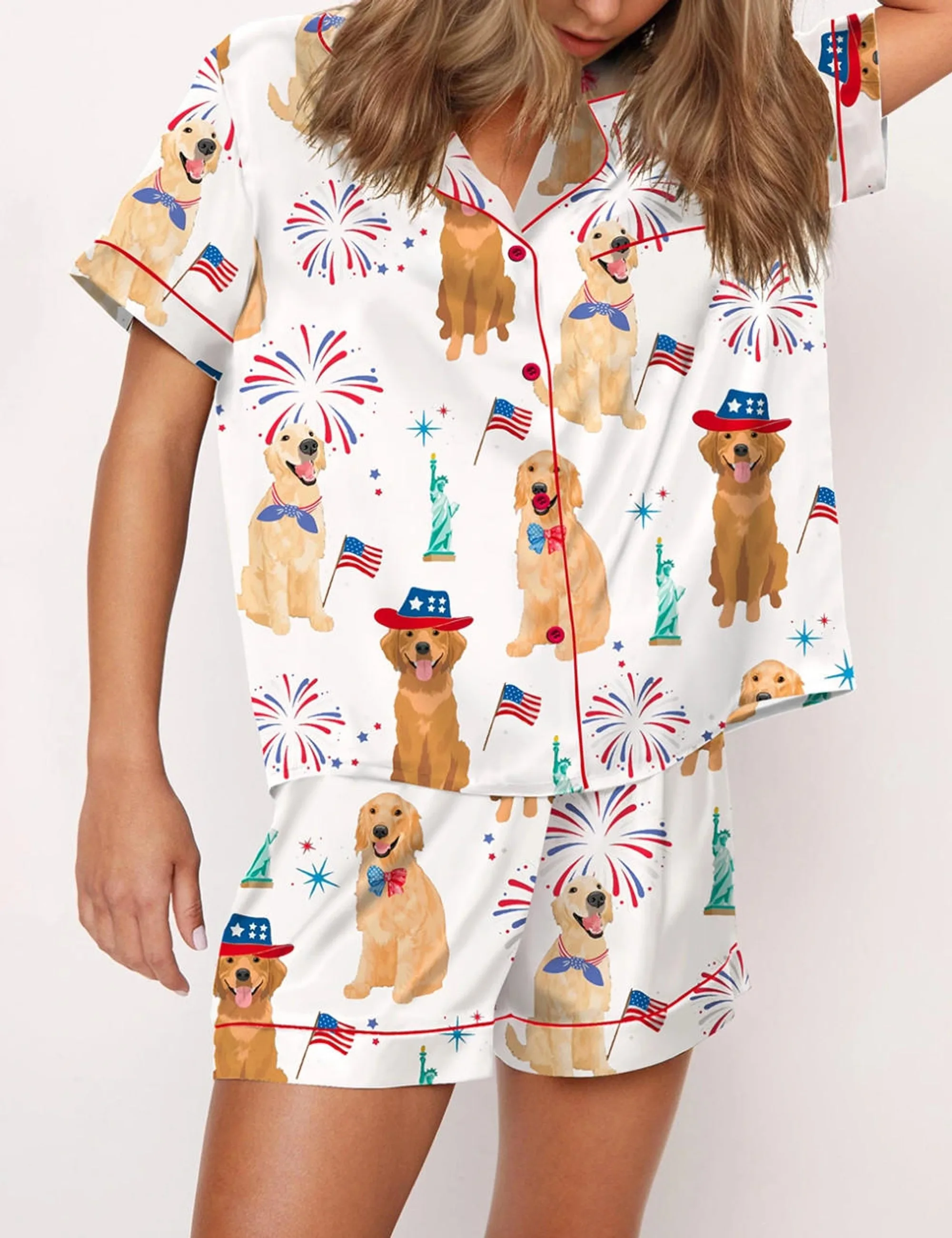 American Golden Retriever Silk Satin Pajama Set