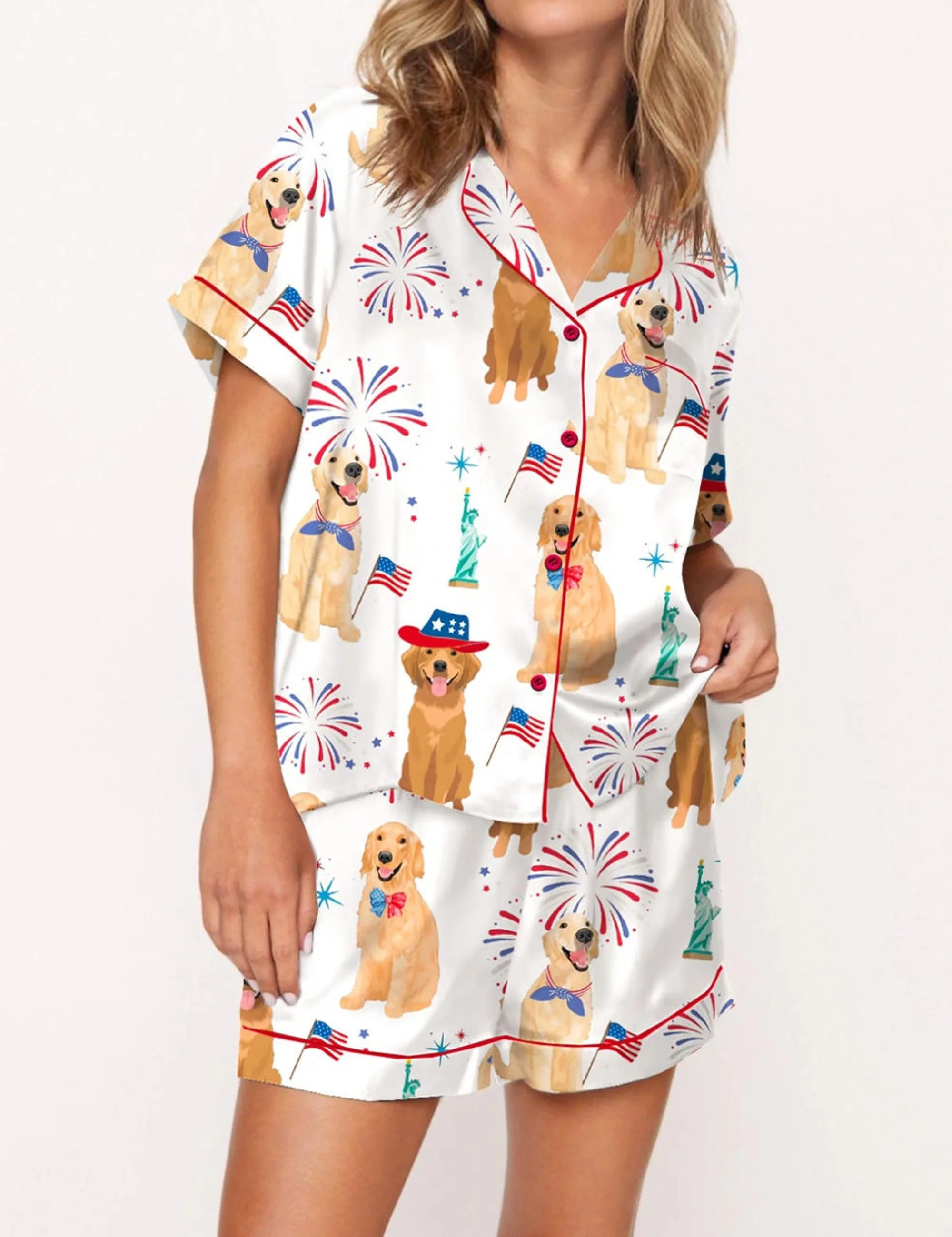 American Golden Retriever Silk Satin Pajama Set