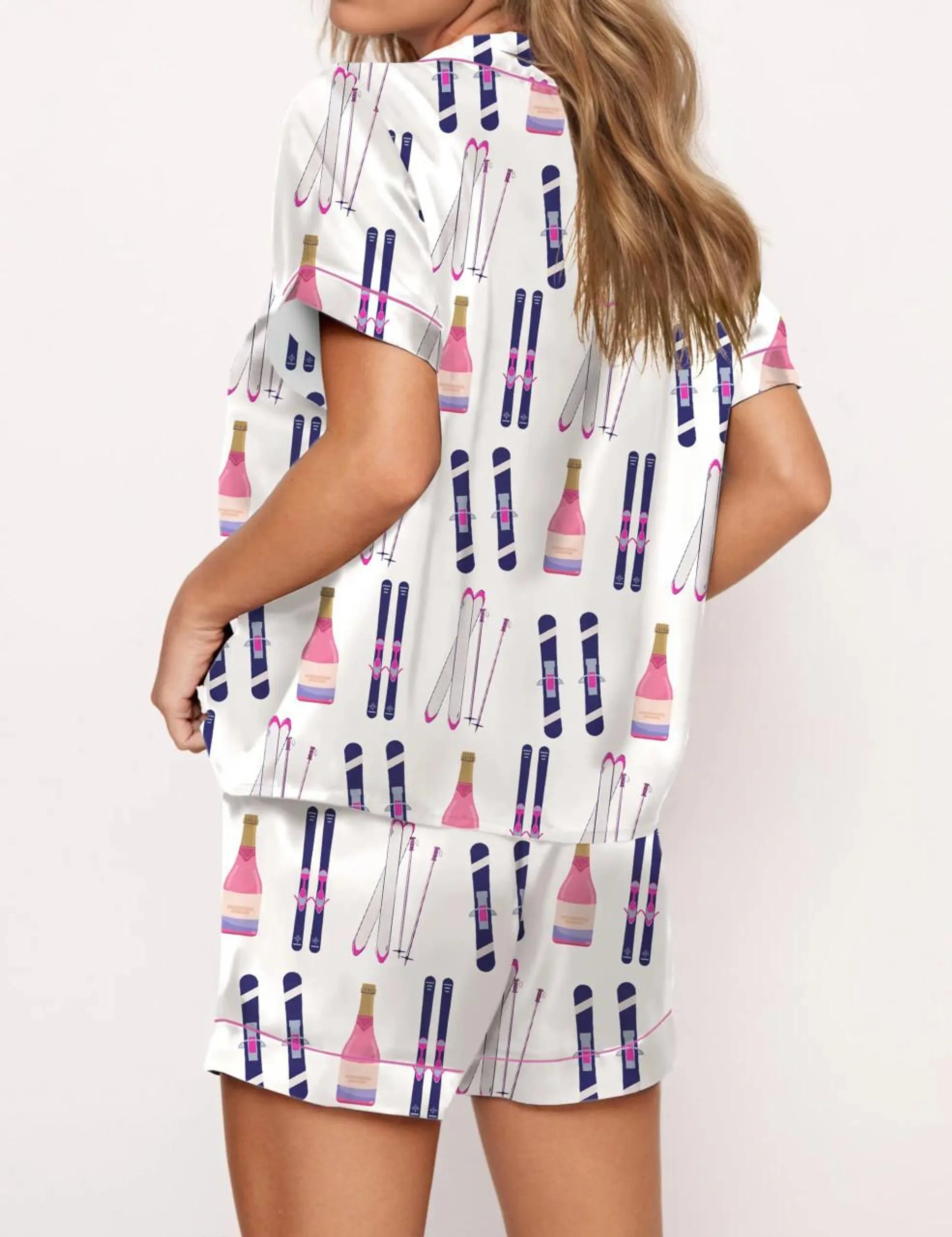 Apres Ski Champagne Print Silk Satin Pajama Set For Women