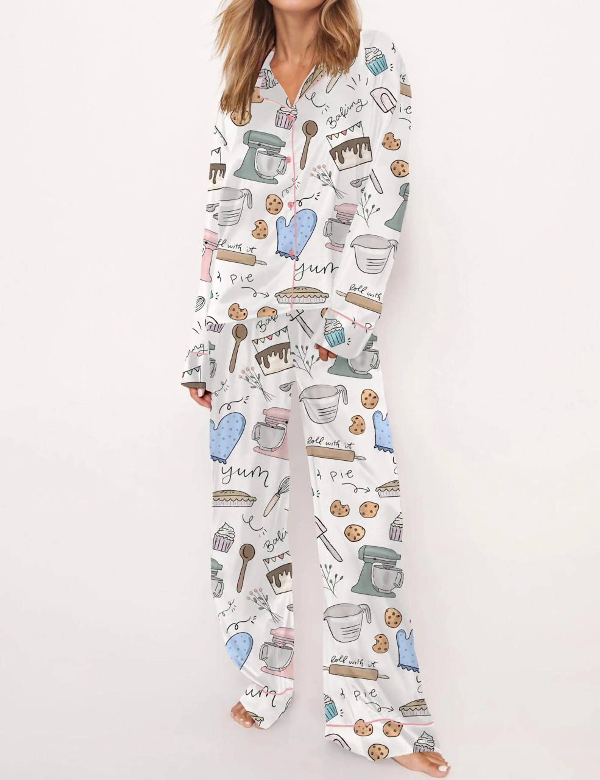 Baking Silk Satin Pajama Set For Women