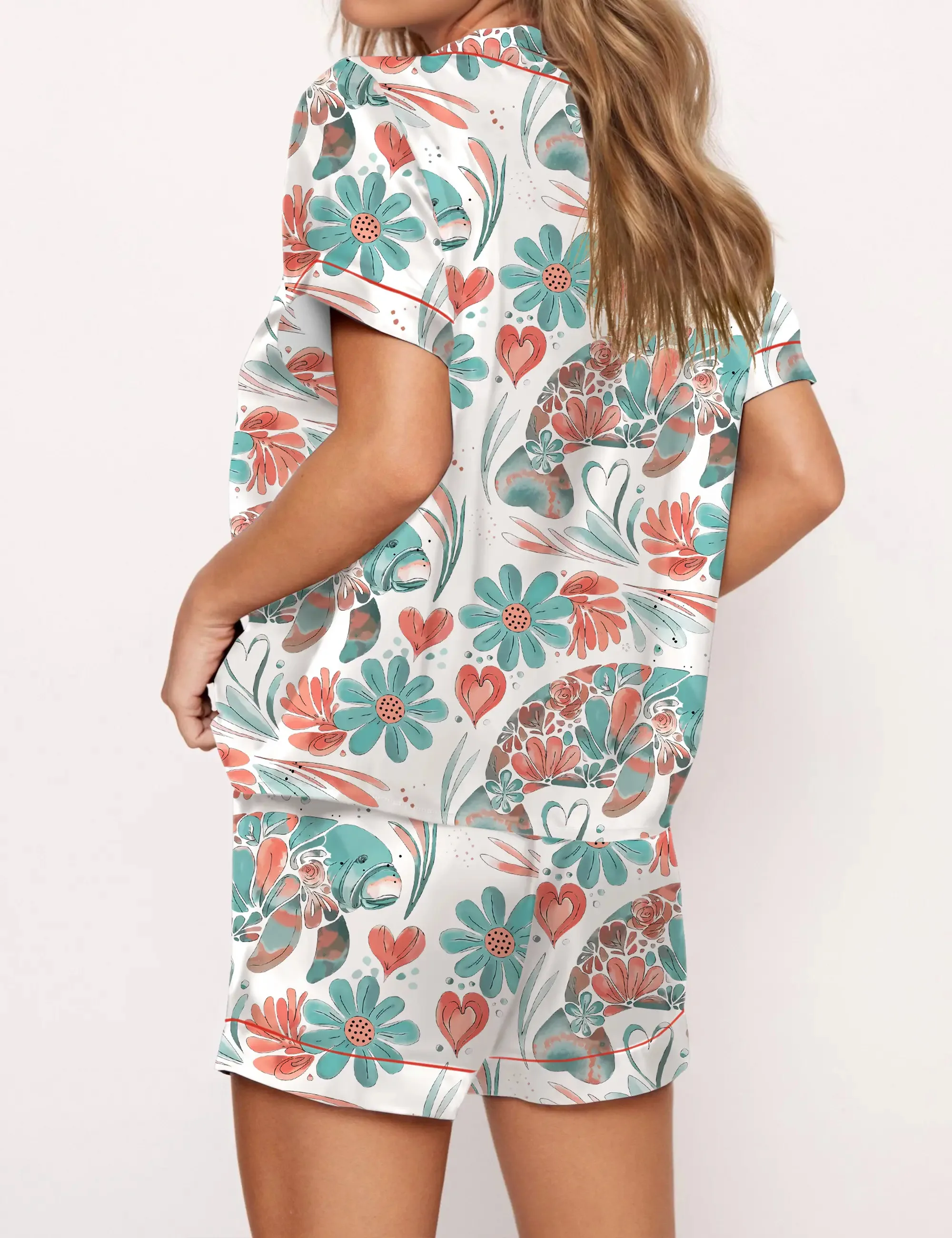 Boho Floral Manatee Silk Satin Pajama Set For Women