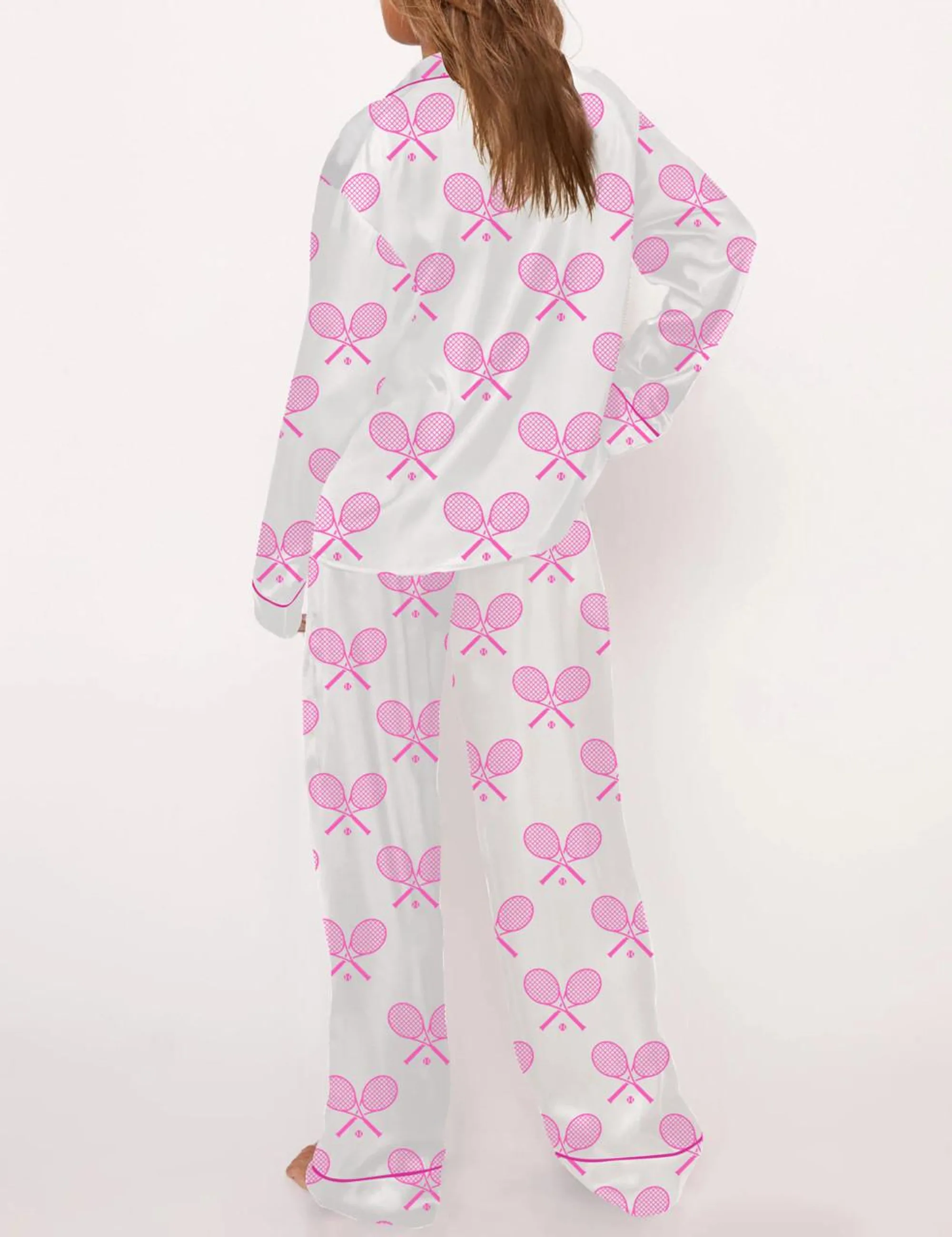 Champagne Tennis Silk Satin Pajama Set For Women