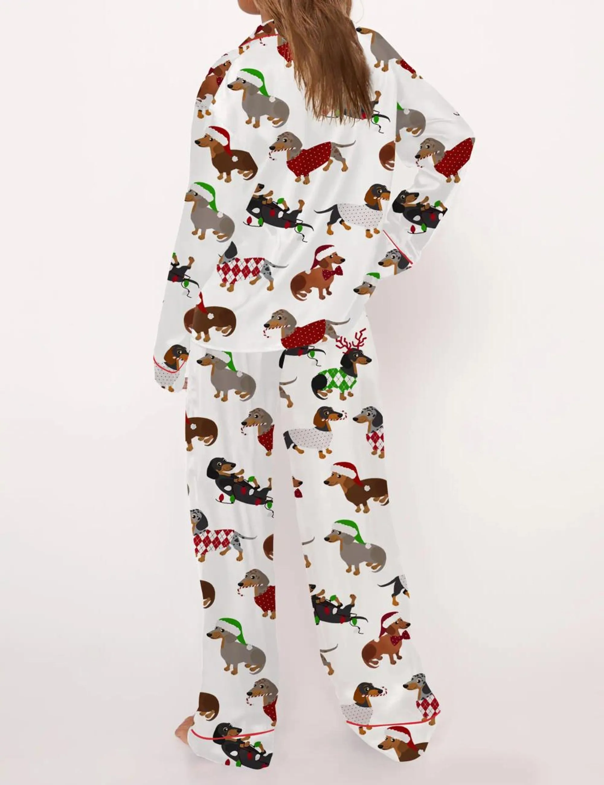 Christmas Dachshund Silk Satin Pajama Set For Women