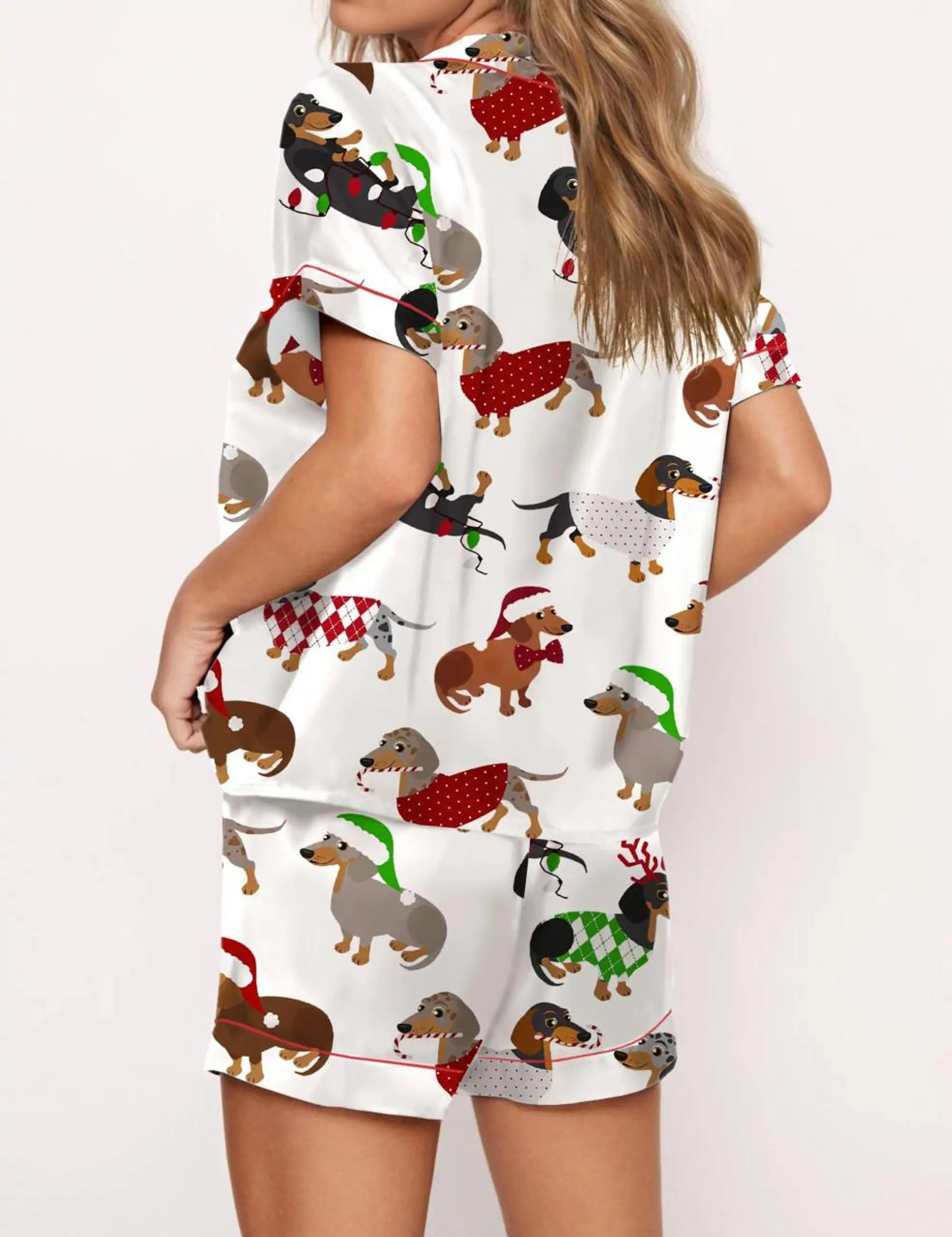 Christmas Dachshund Silk Satin Pajama Set For Women