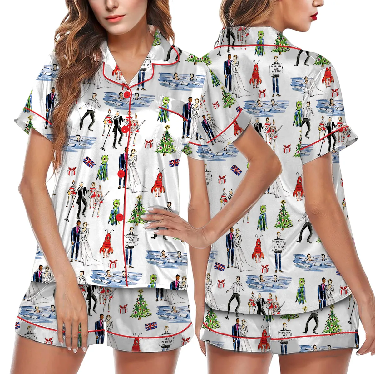 Christmas Love Satin Pajamas Set For Women