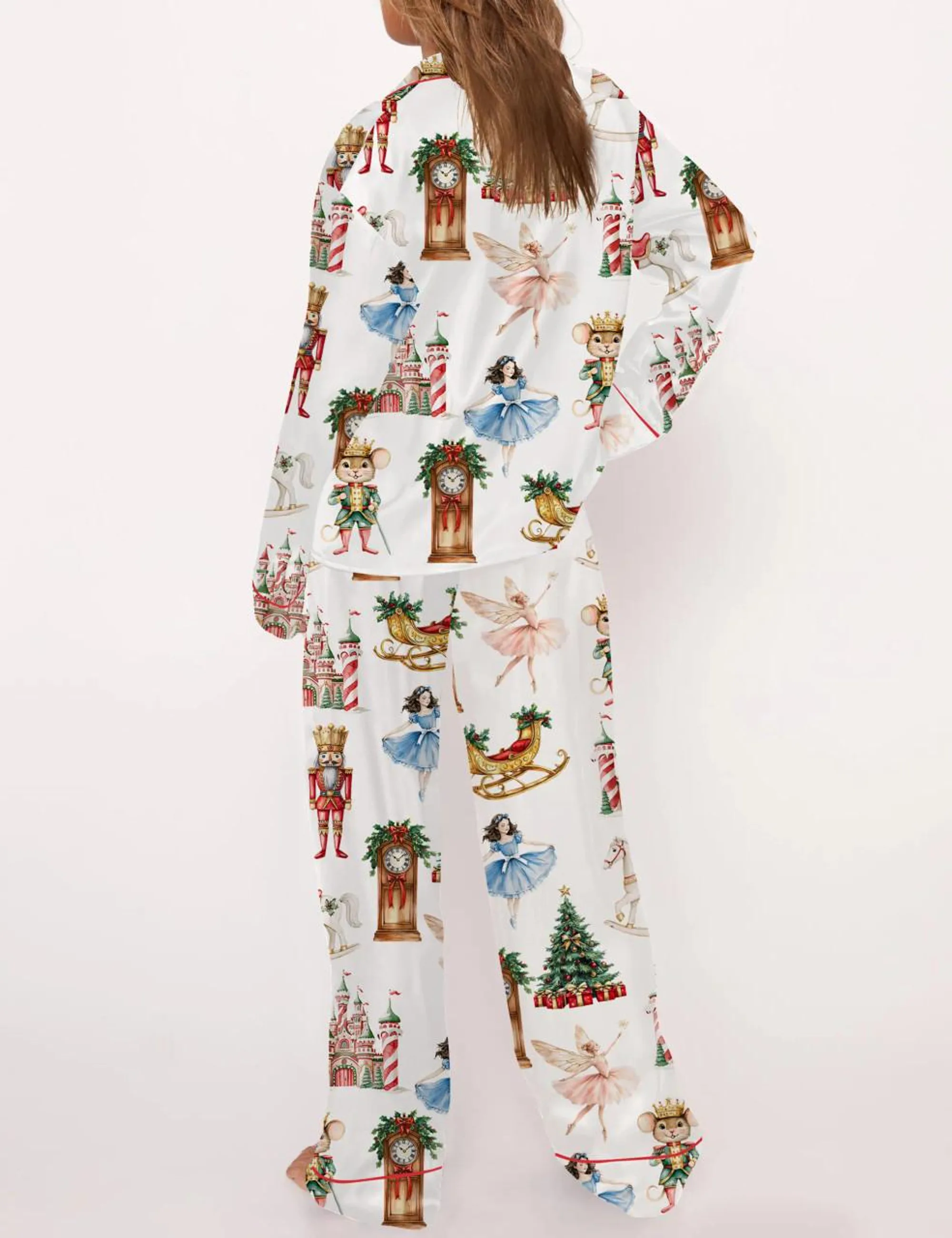 Christmas Nutcracker Ballet Silk Satin Pajama Set For Women