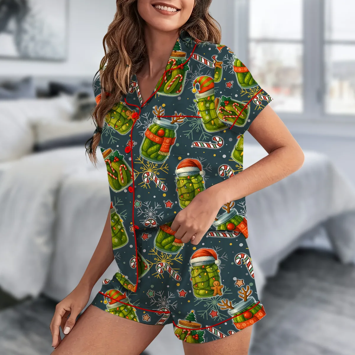 Christmas Pickle Satin Pajamas Set For Women
