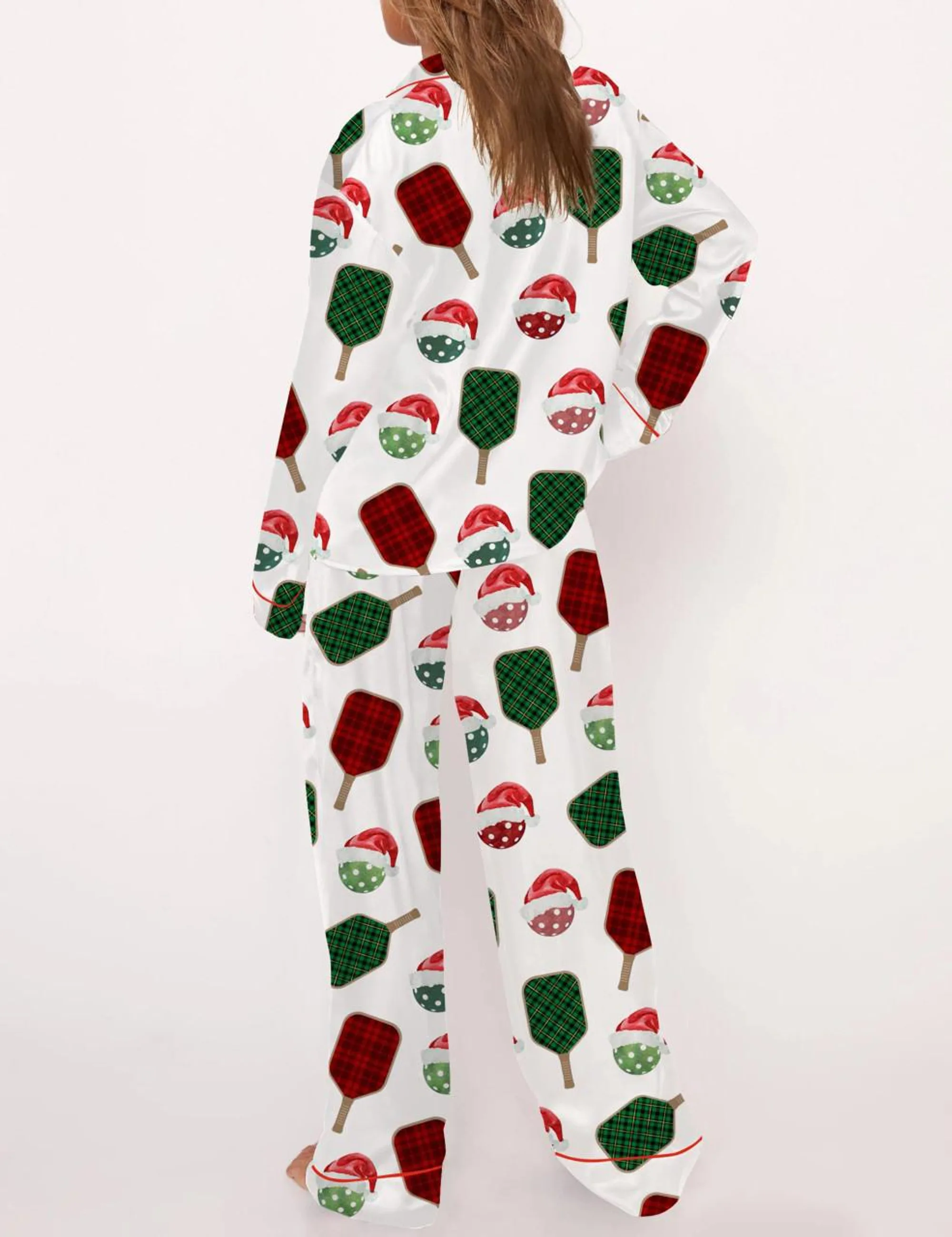 Christmas Pickleball Silk Satin Pajama Set For Women