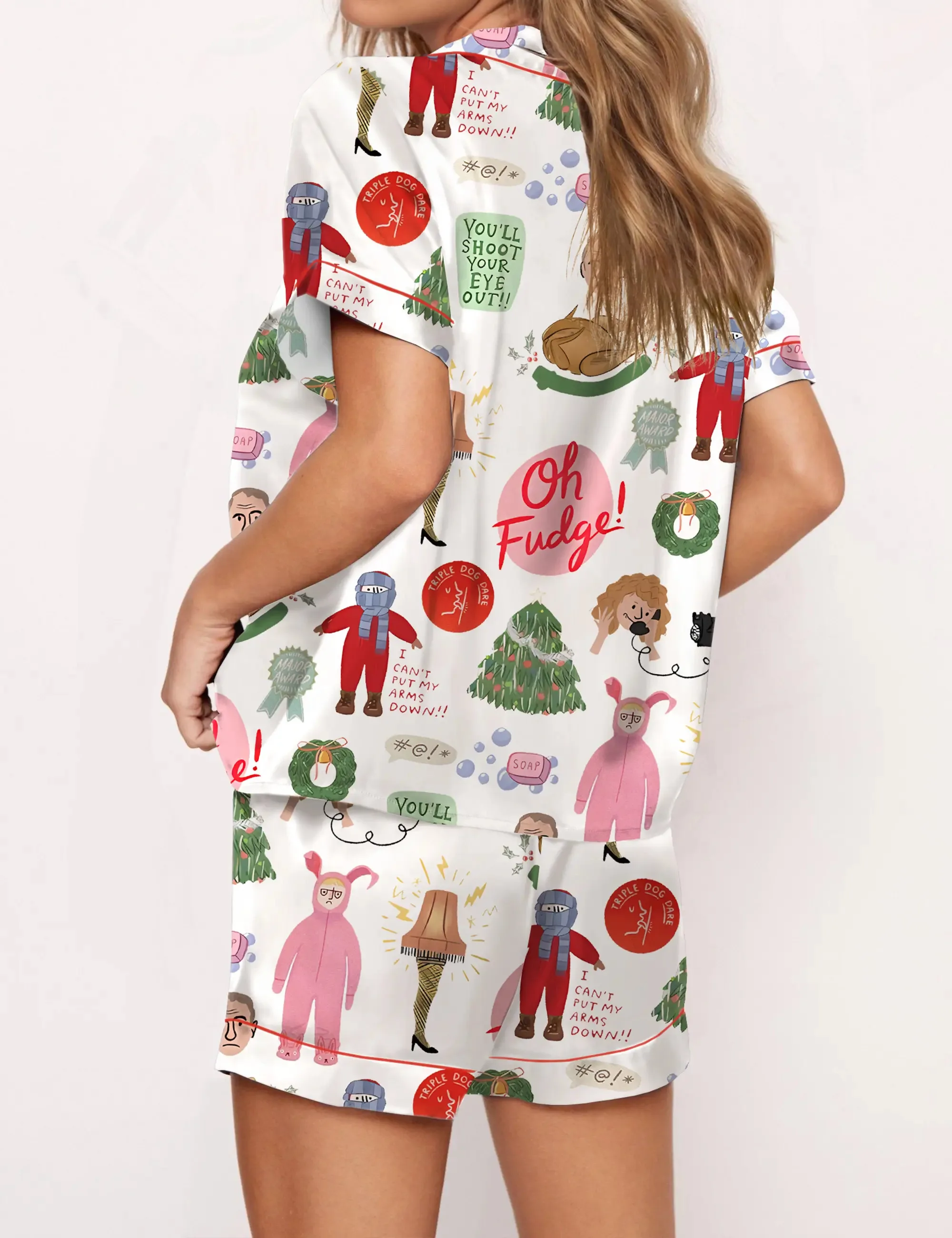 Christmas Story Silk Satin Pajama Set For Women