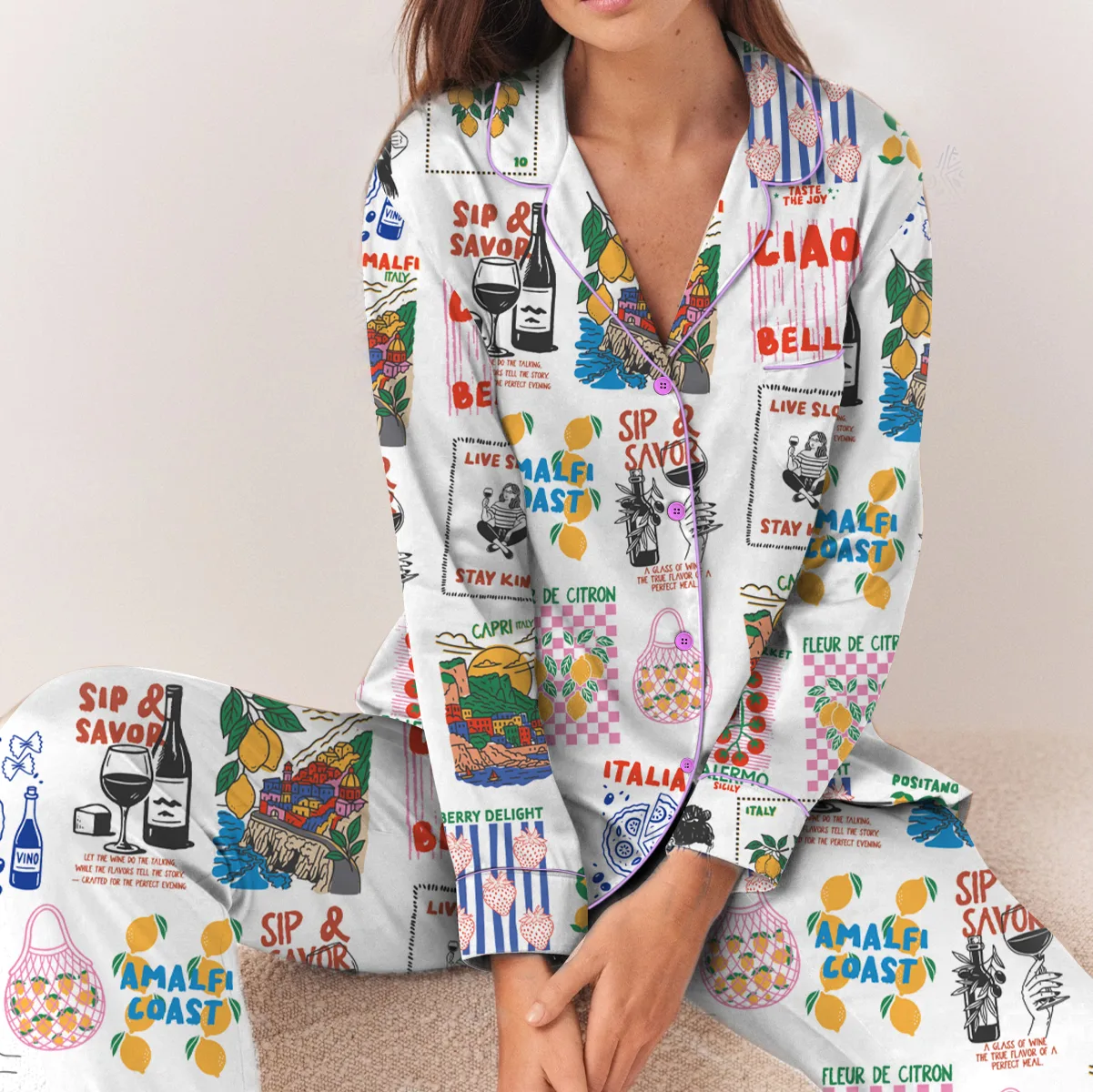 Ciao Italia Travel Satin Pajamas Set For Women