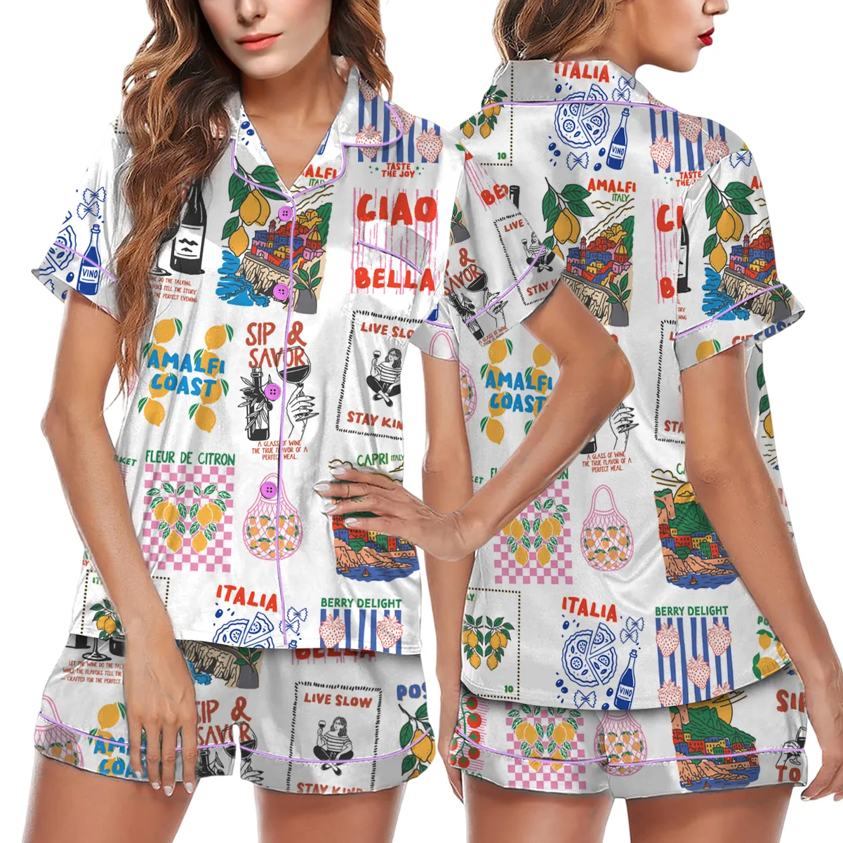 Ciao Italia Travel Satin Pajamas Set For Women
