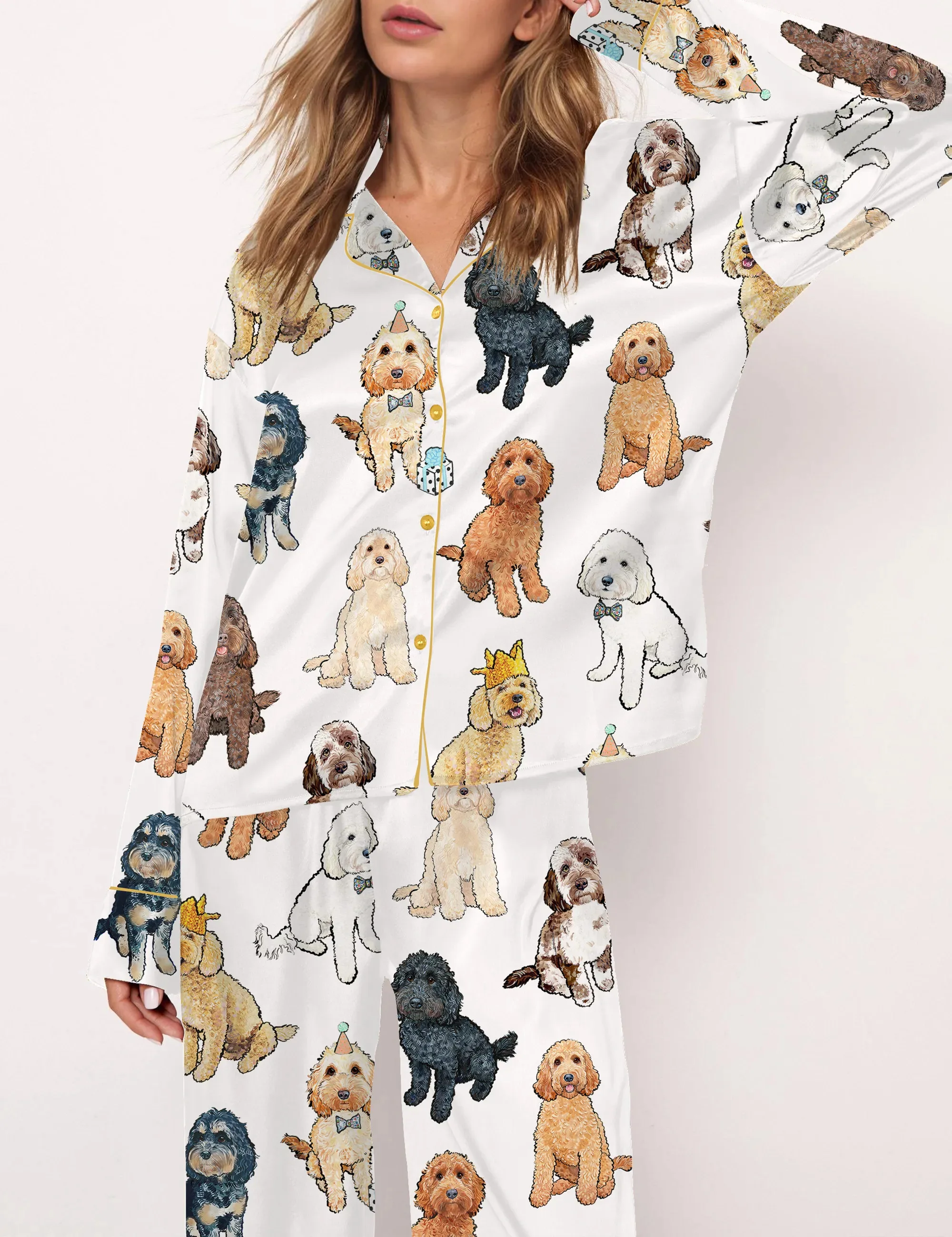 Cockapoo Dog Silky Satin Pajama Set For Women
