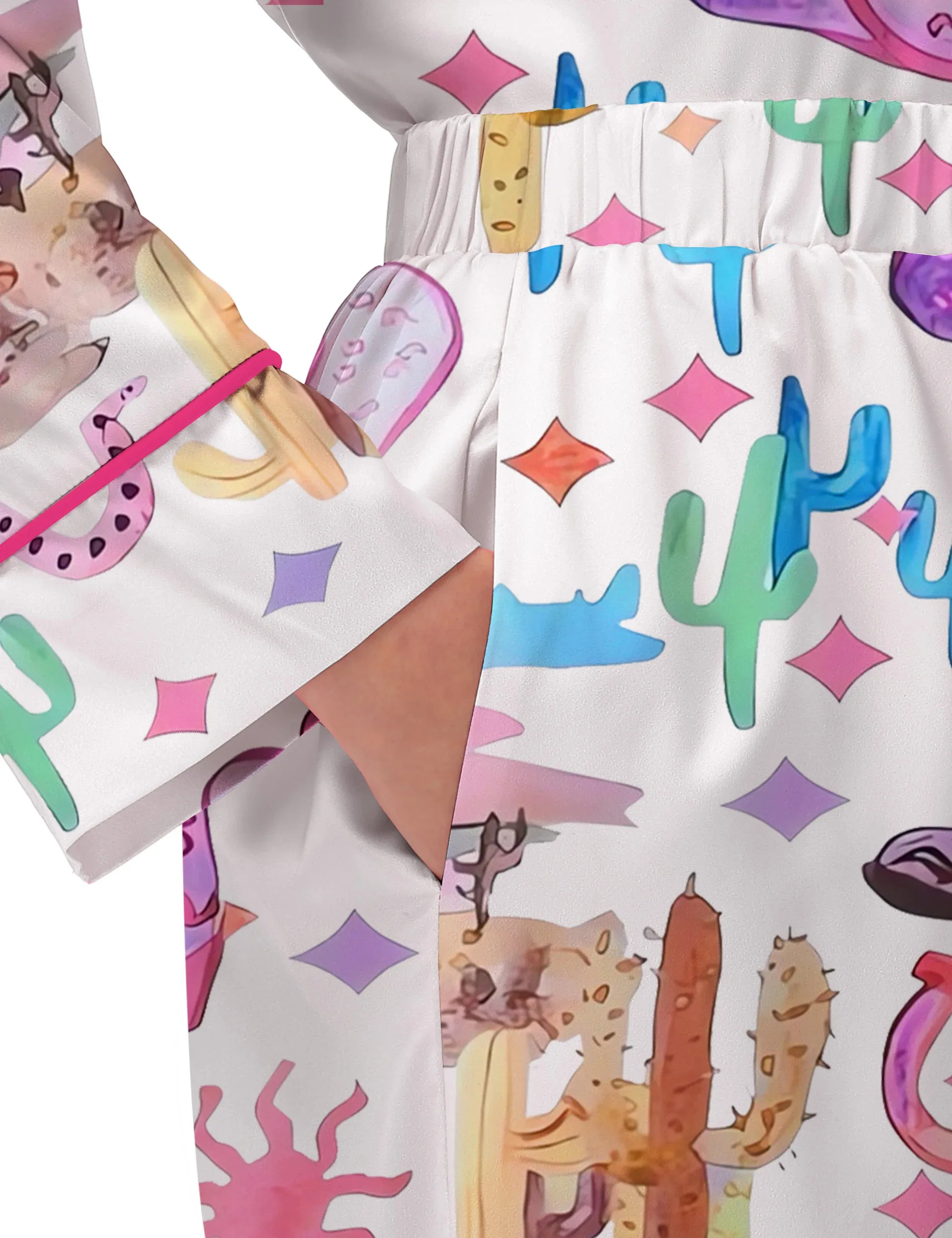 Colorful Cowgirl Silk Satin Pajama Set For Women