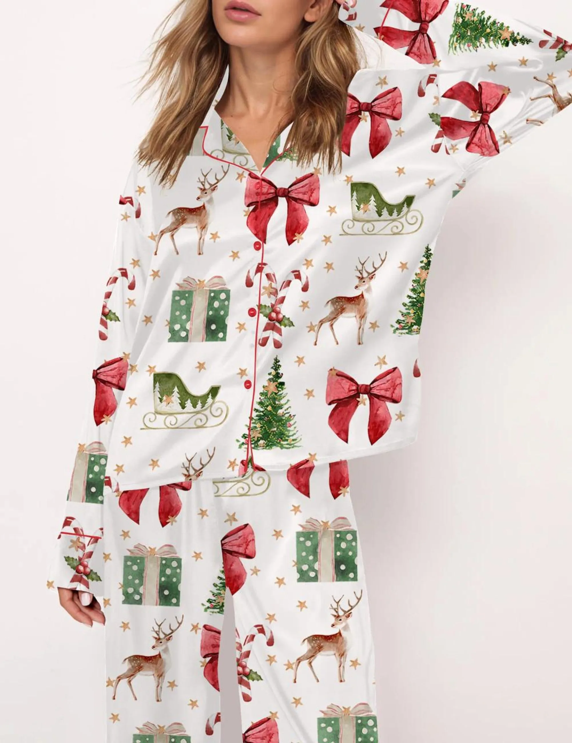 Coquette Christmas Holiday Silk Satin Pajama Set