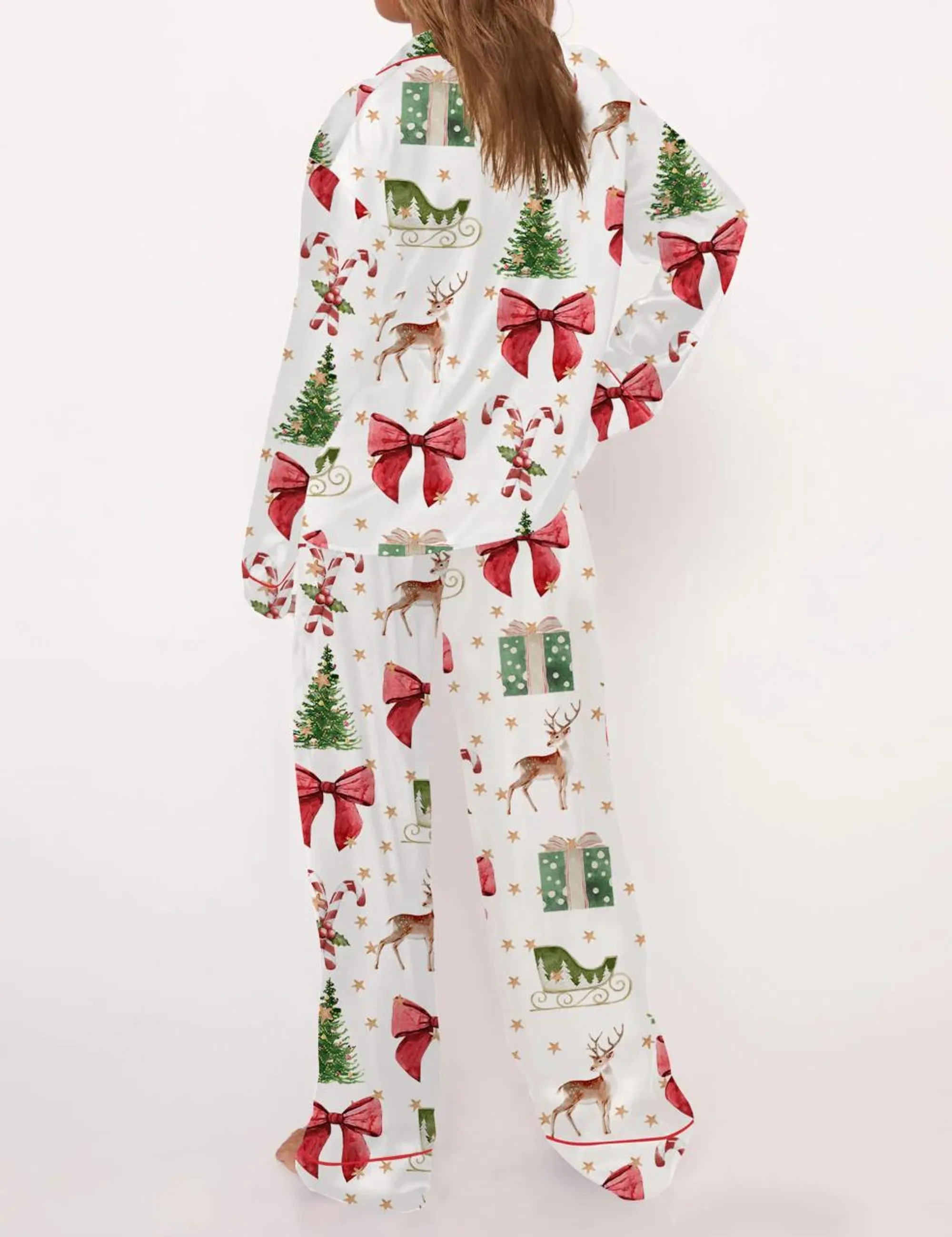 Coquette Christmas Holiday Silk Satin Pajama Set