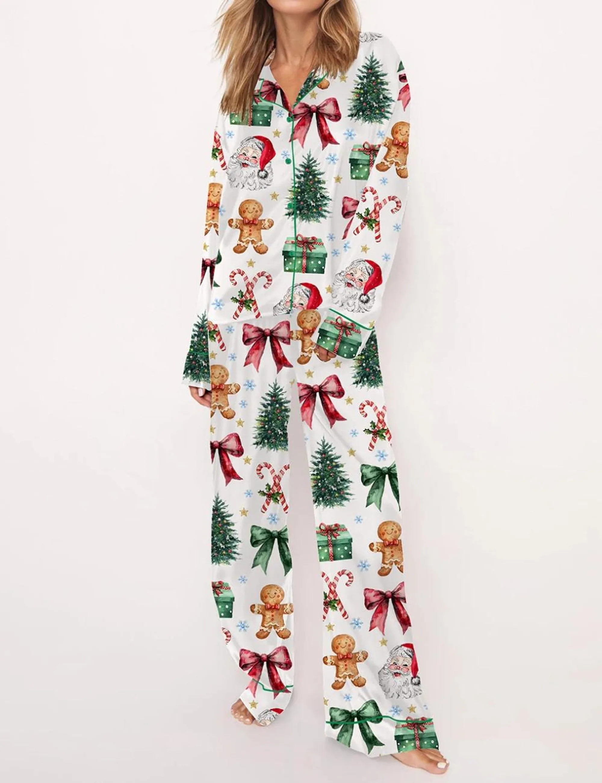 Coquette Christmas Silk Satin Pajama Set