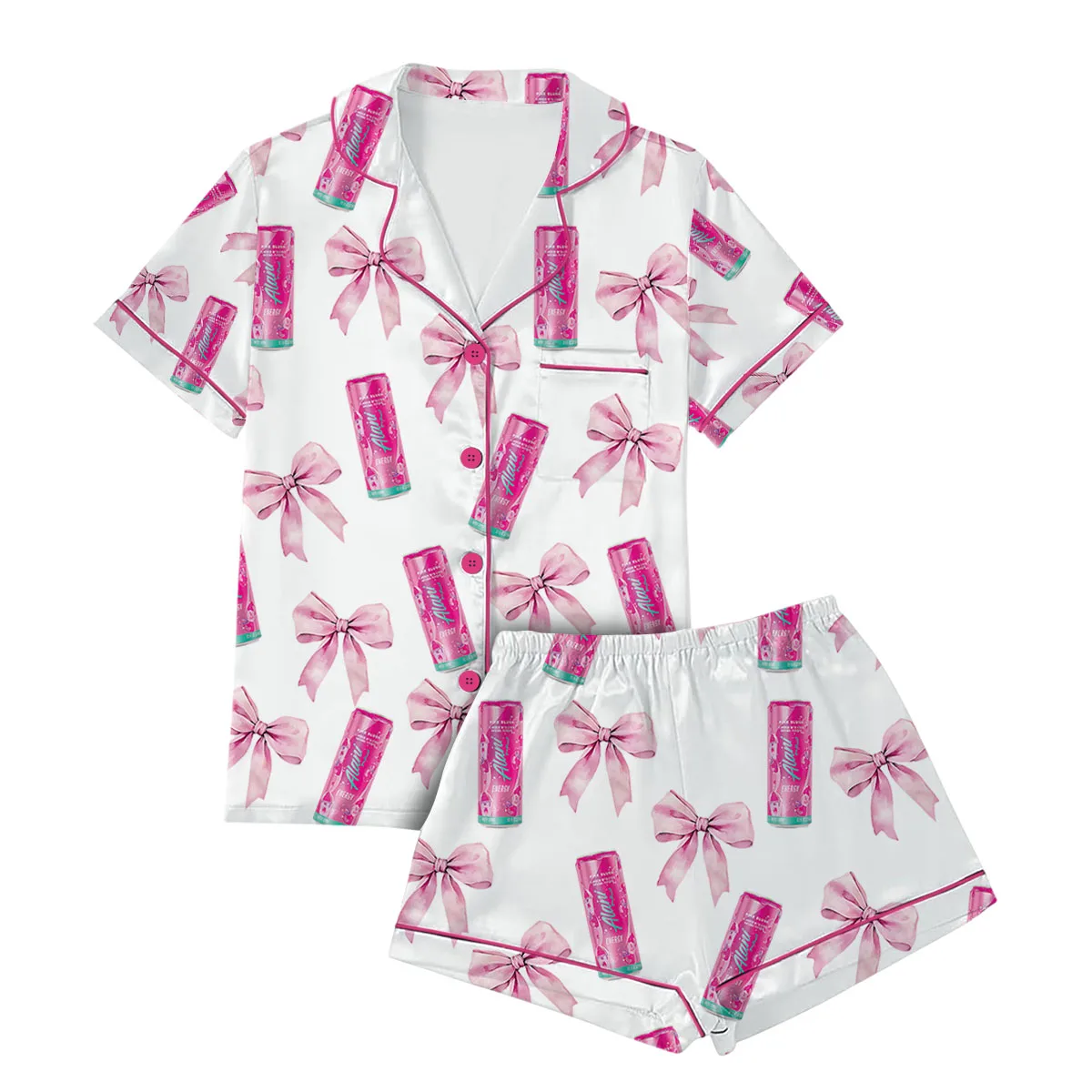 Coquette Energy Drinks Satin Pajama Set For Women