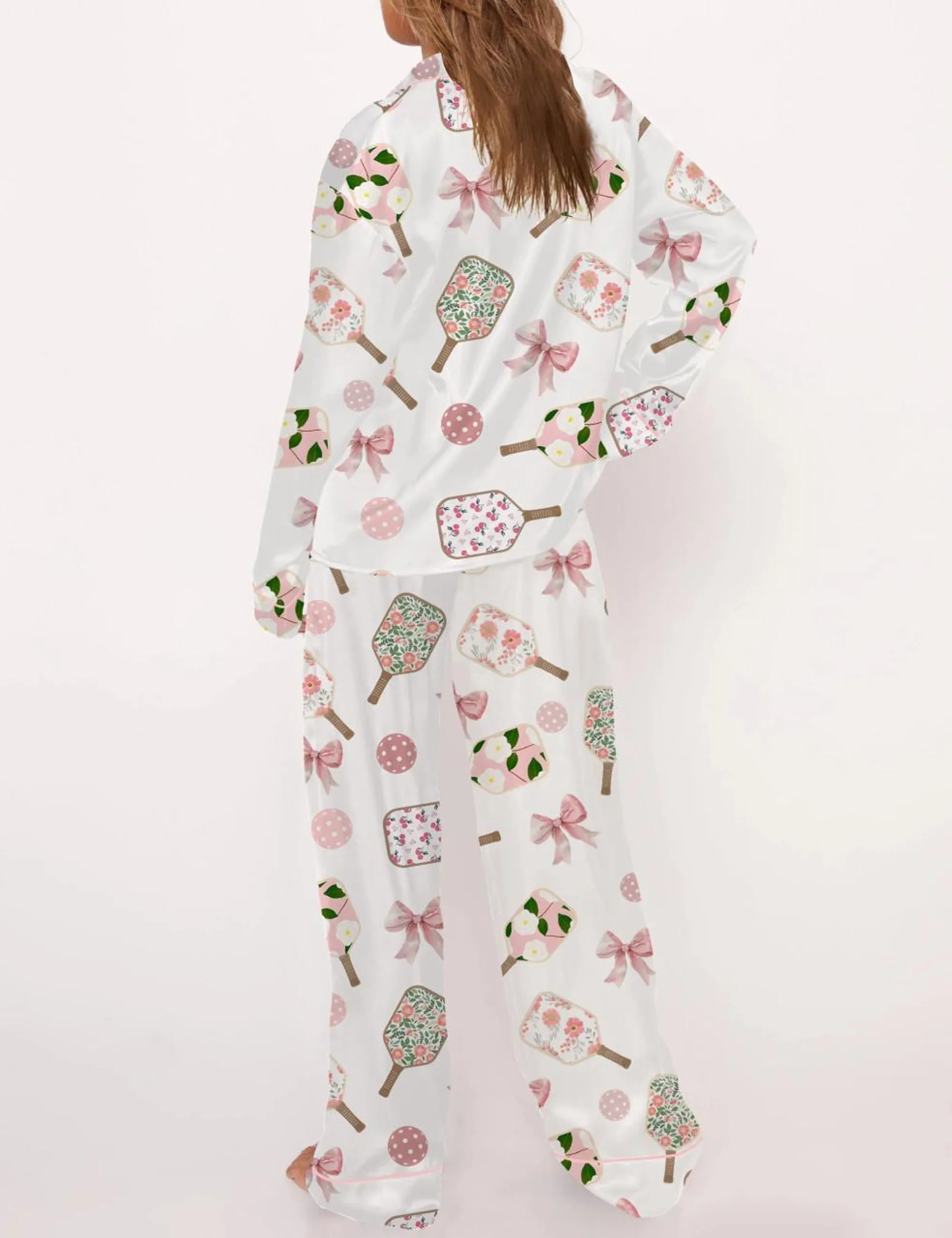 Coquette Pickleball Silk Satin Pajama Set For Women
