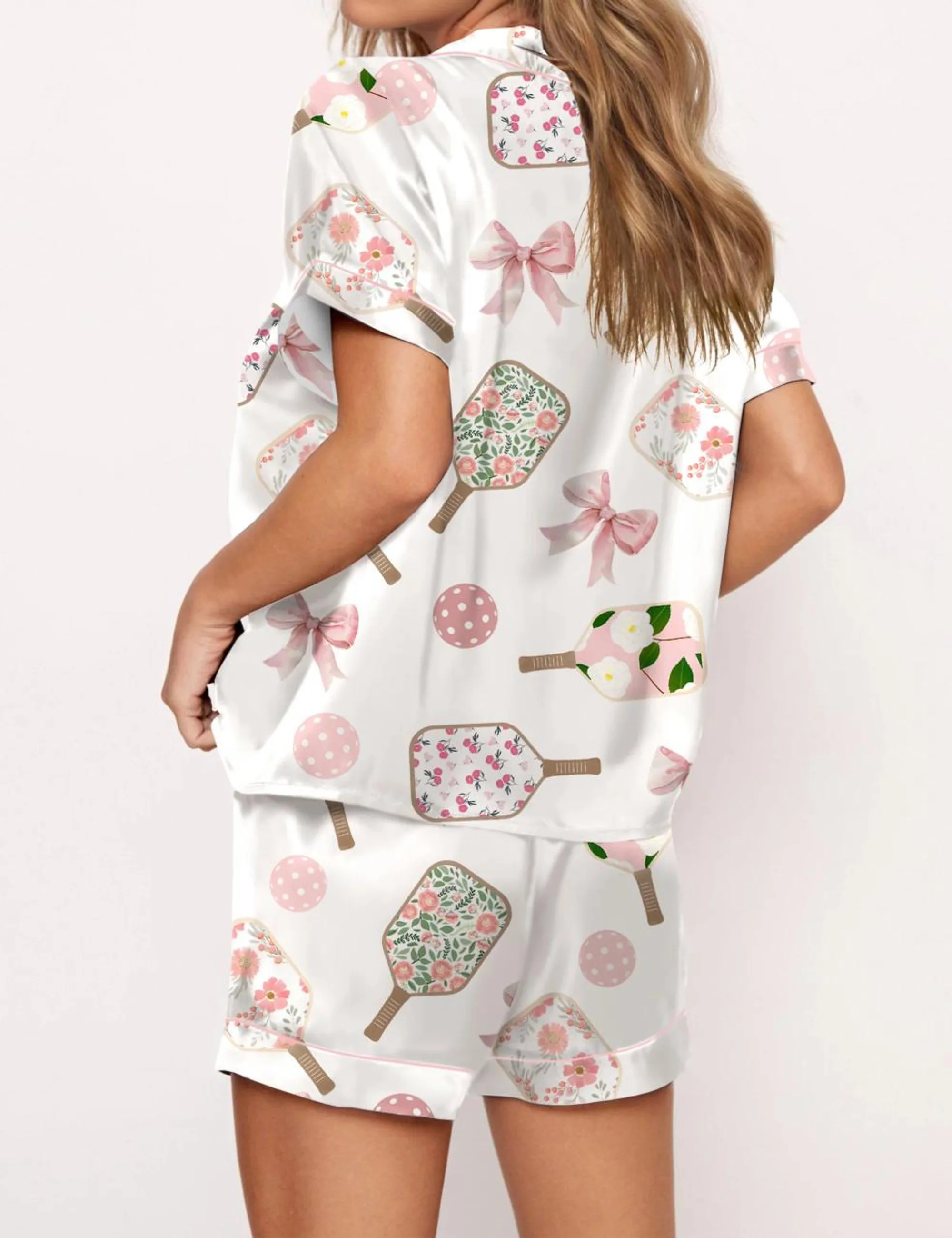 Coquette Pickleball Silk Satin Pajama Set For Women