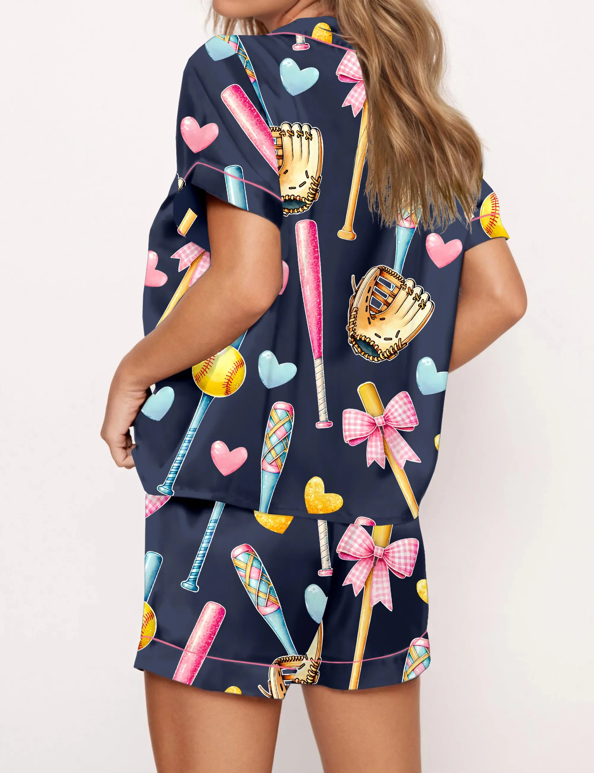 Coquette Softball Silk Satin Pajama Set For Women