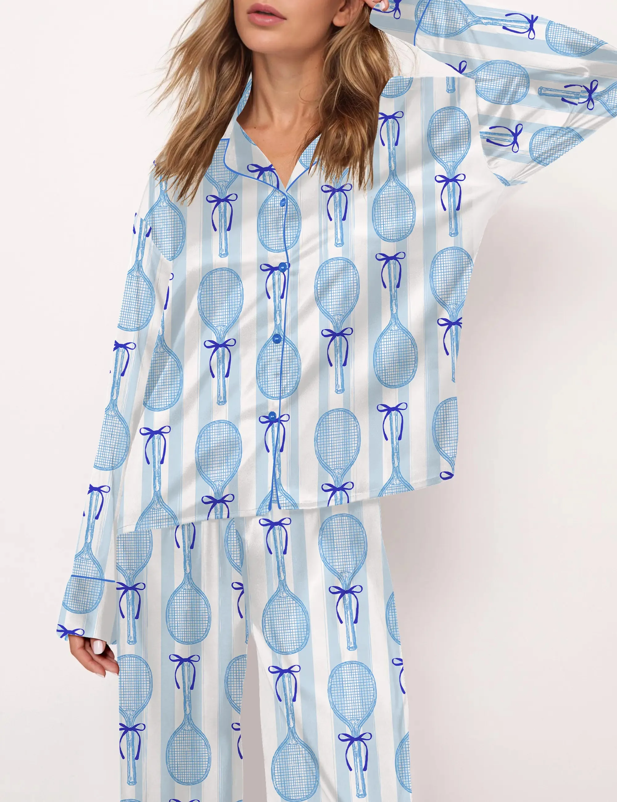 Coquette Tennis Silk Satin Pajama Set For Women