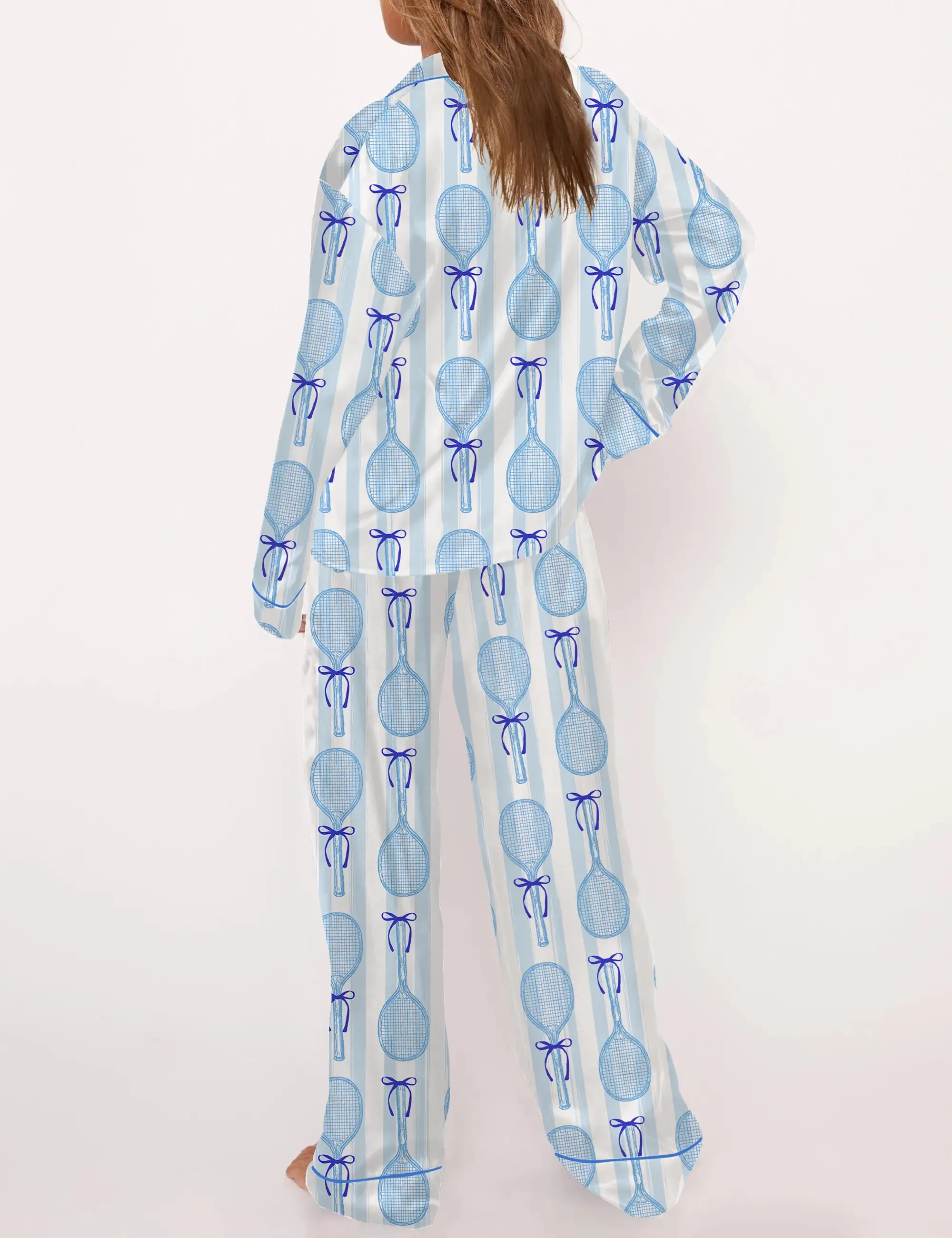 Coquette Tennis Silk Satin Pajama Set For Women