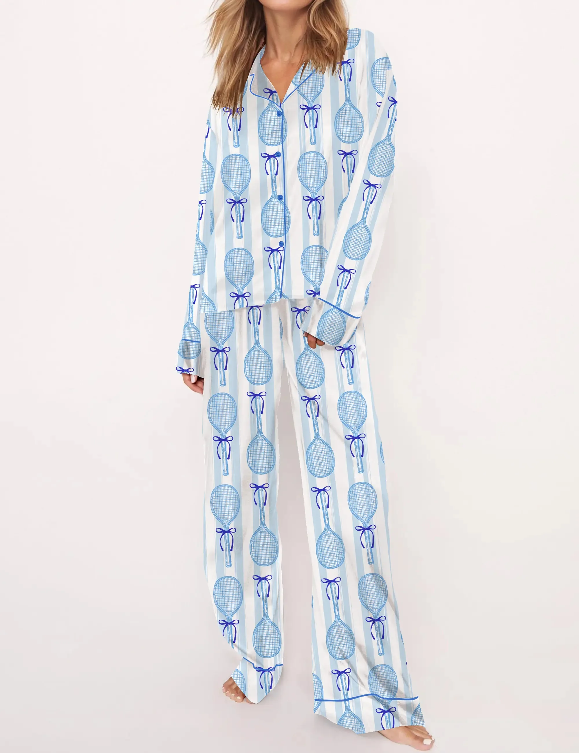 Coquette Tennis Silk Satin Pajama Set For Women