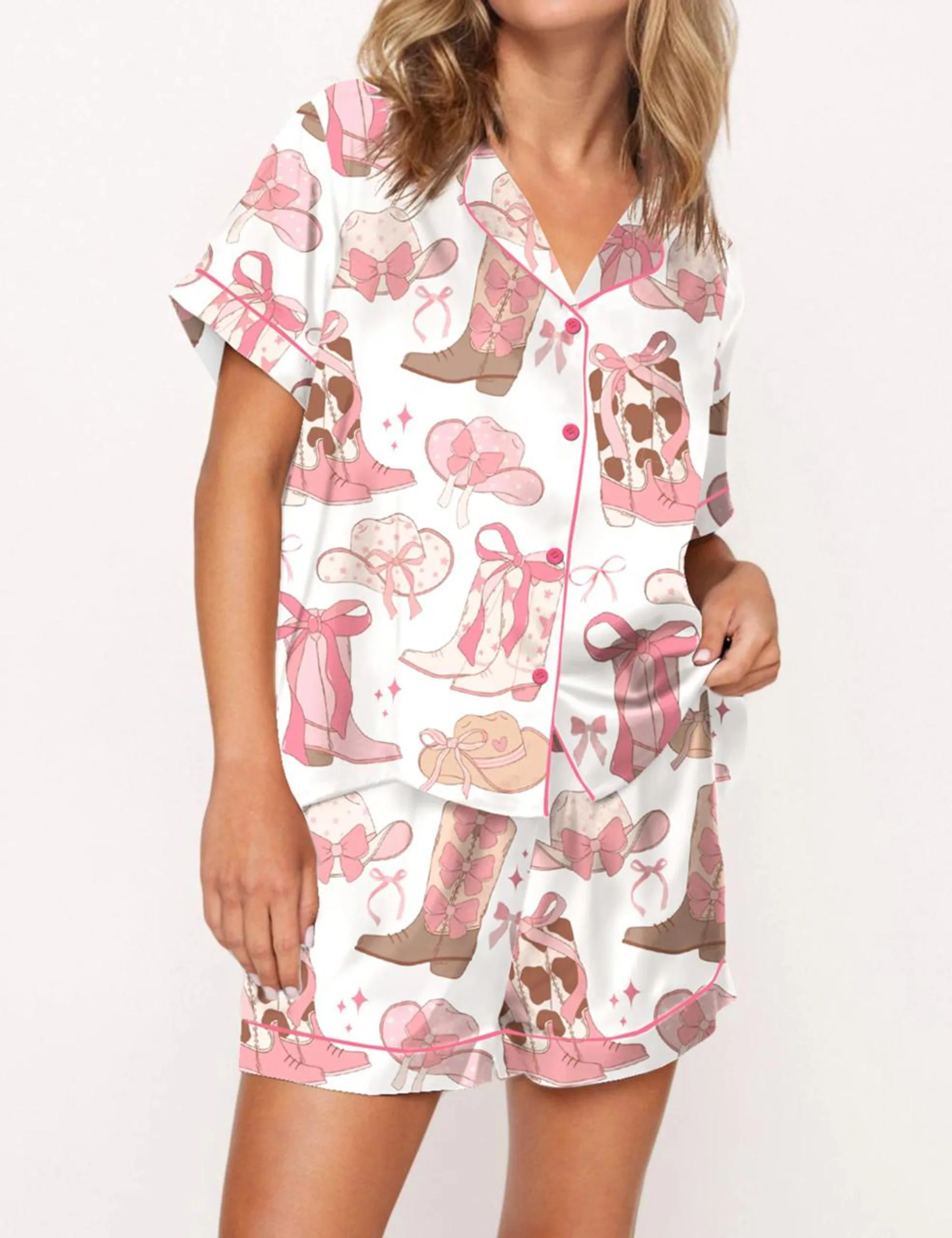 Cowgirl Coquette Satin Silk Pajama Set For Women