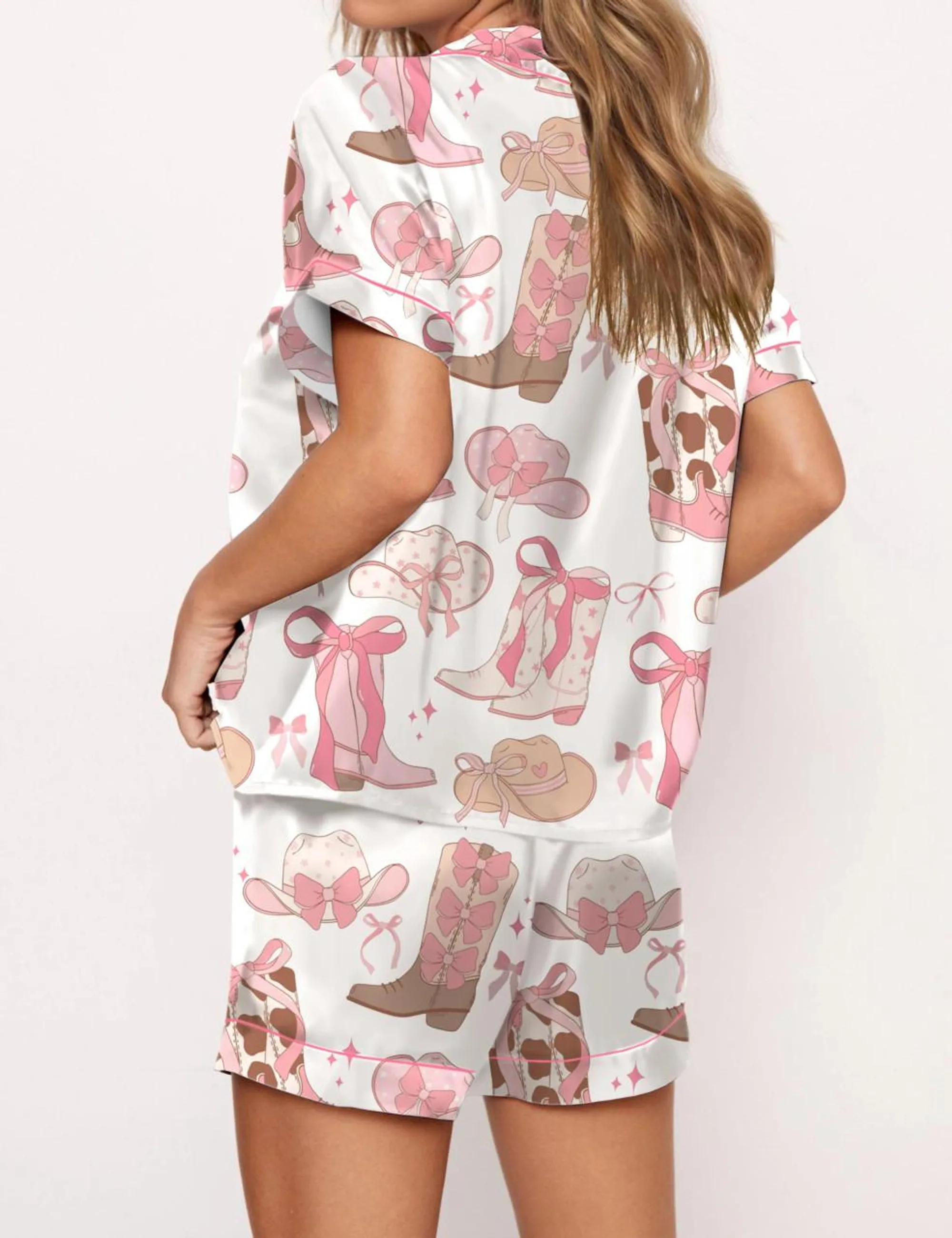 Cowgirl Coquette Satin Silk Pajama Set For Women