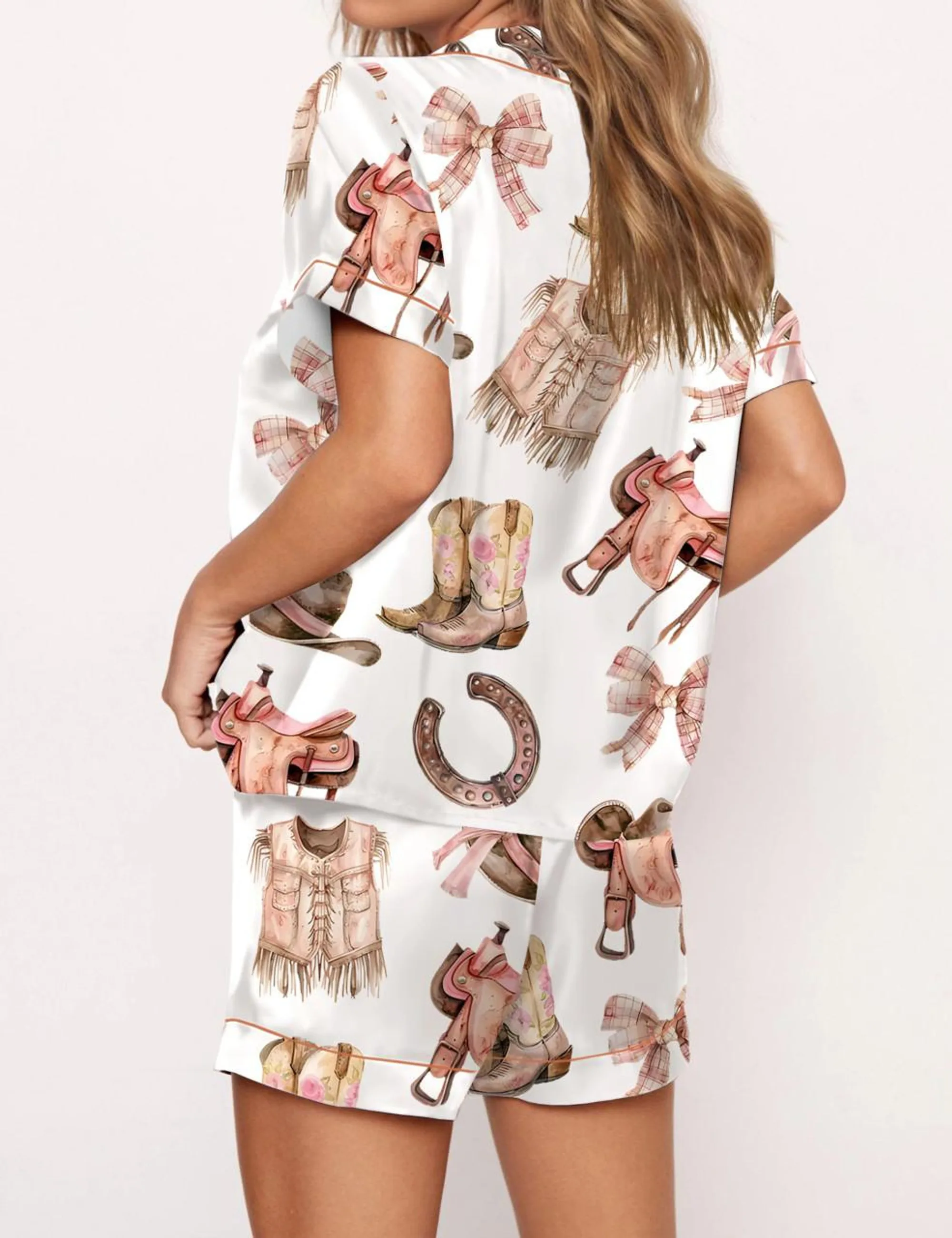Cowgirl Western Silk Satin Pajama Set For Women