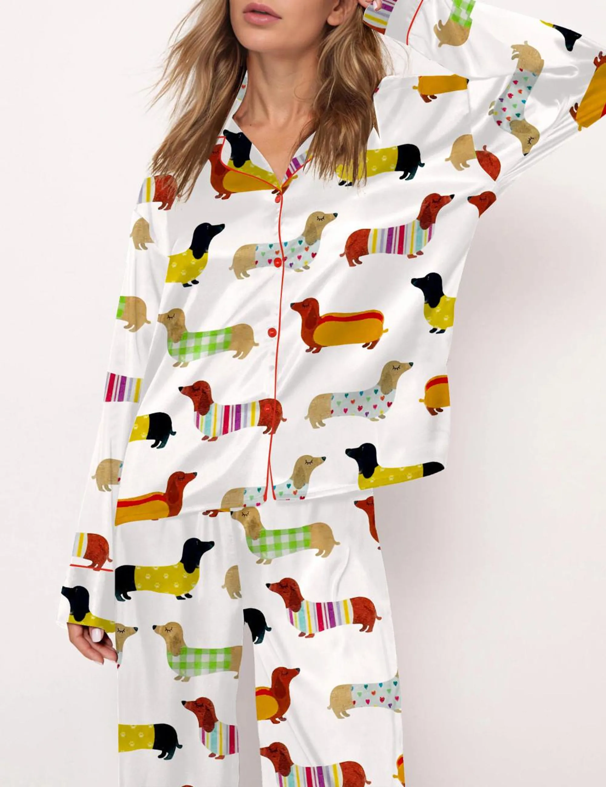 Cute Dachshund Silk Satin Pajama Set For Women