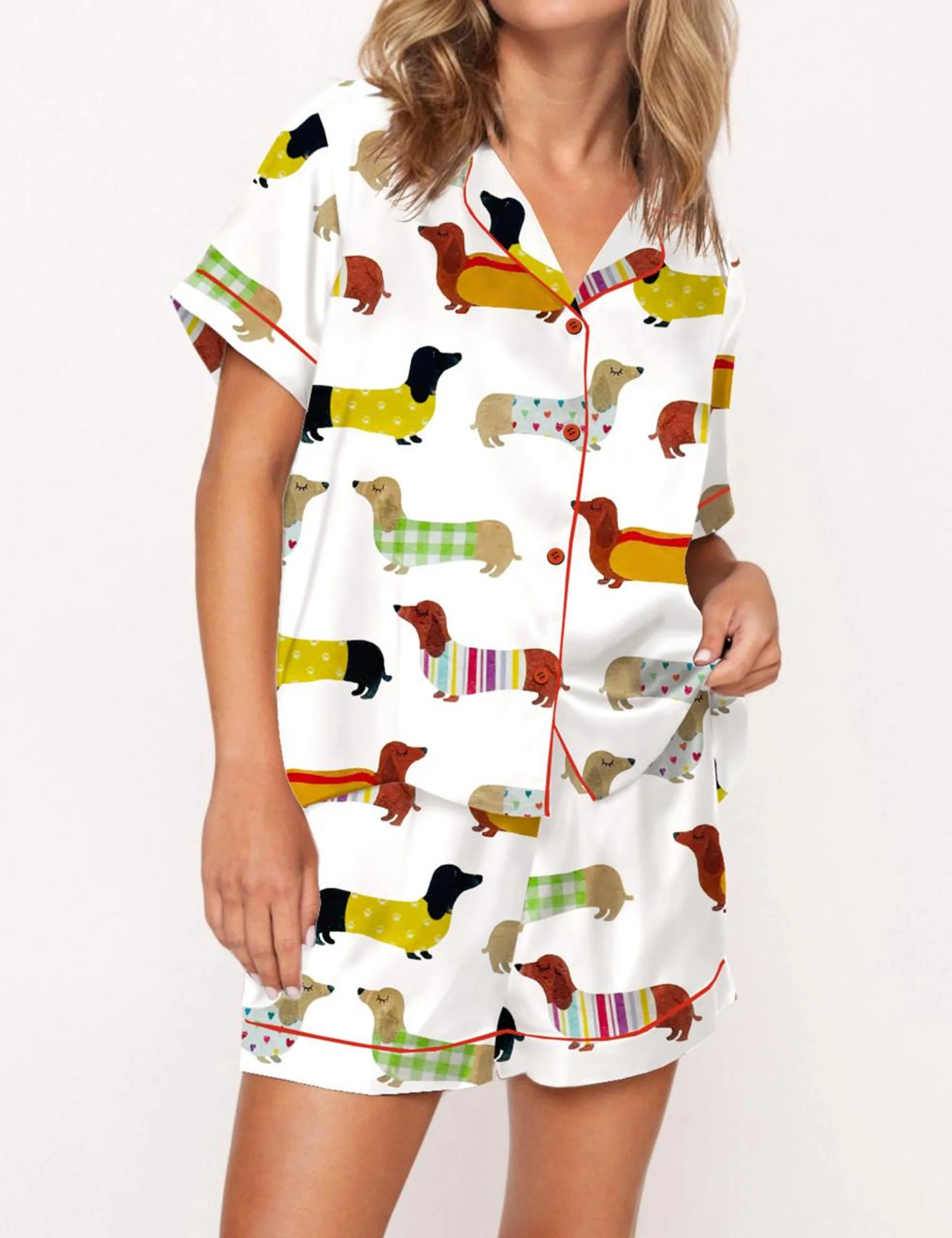 Cute Dachshund Silk Satin Pajama Set For Women