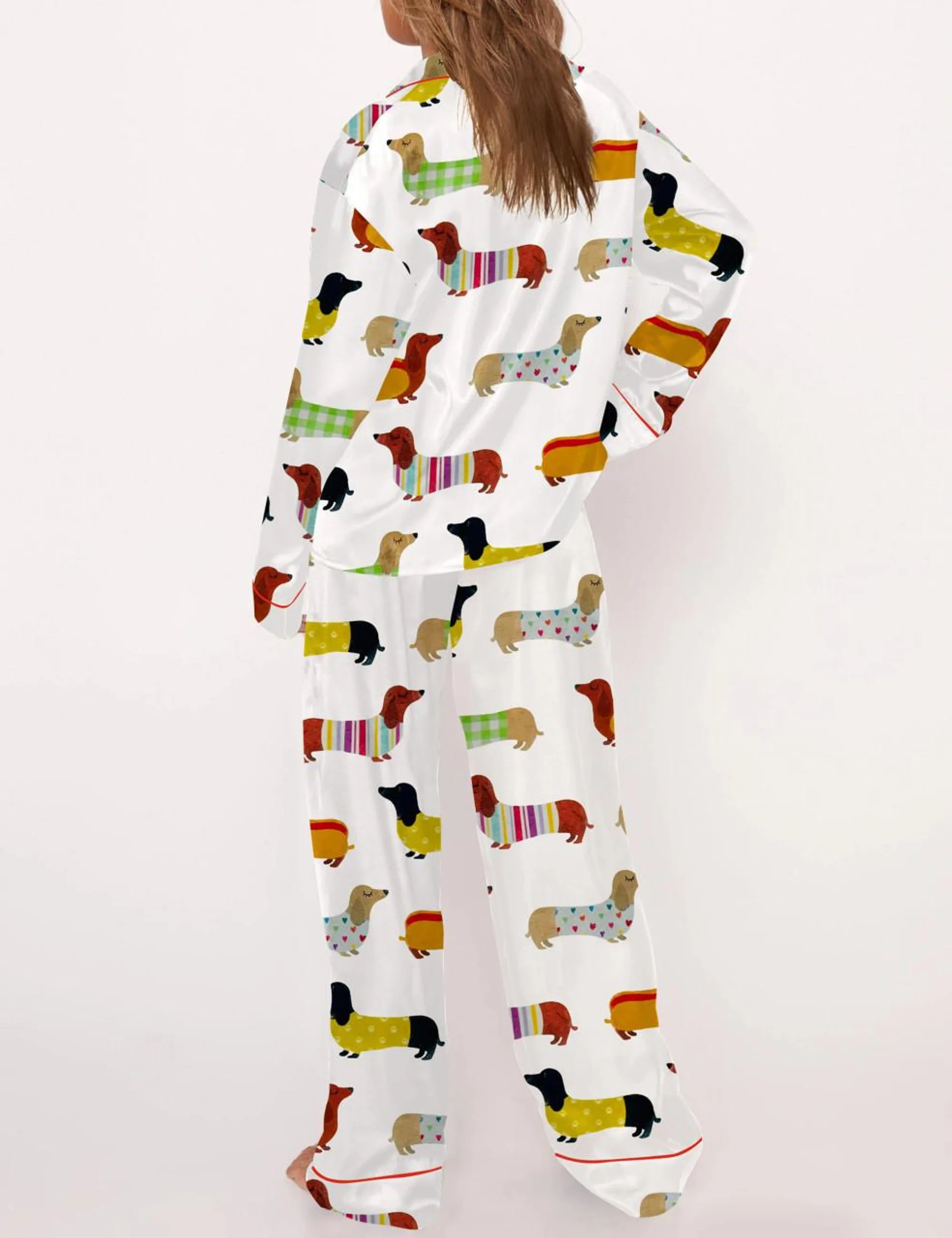 Cute Dachshund Silk Satin Pajama Set For Women