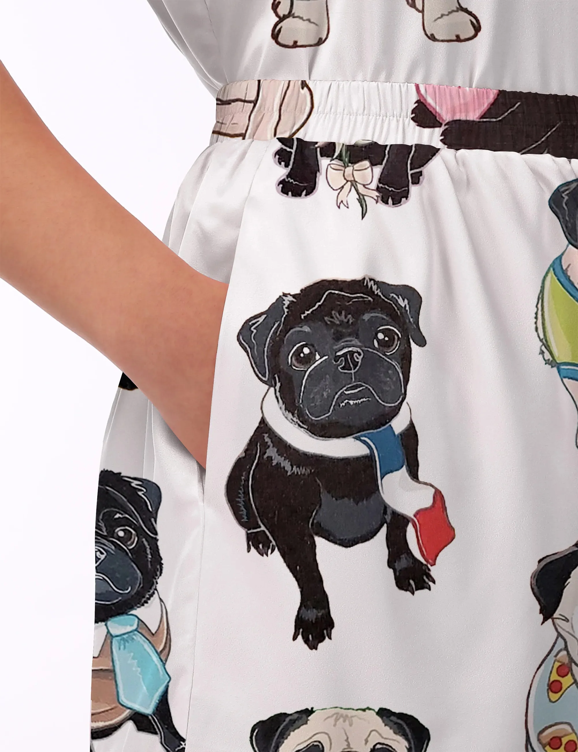 Cute Pug Silk Satin Pajama Set For Women