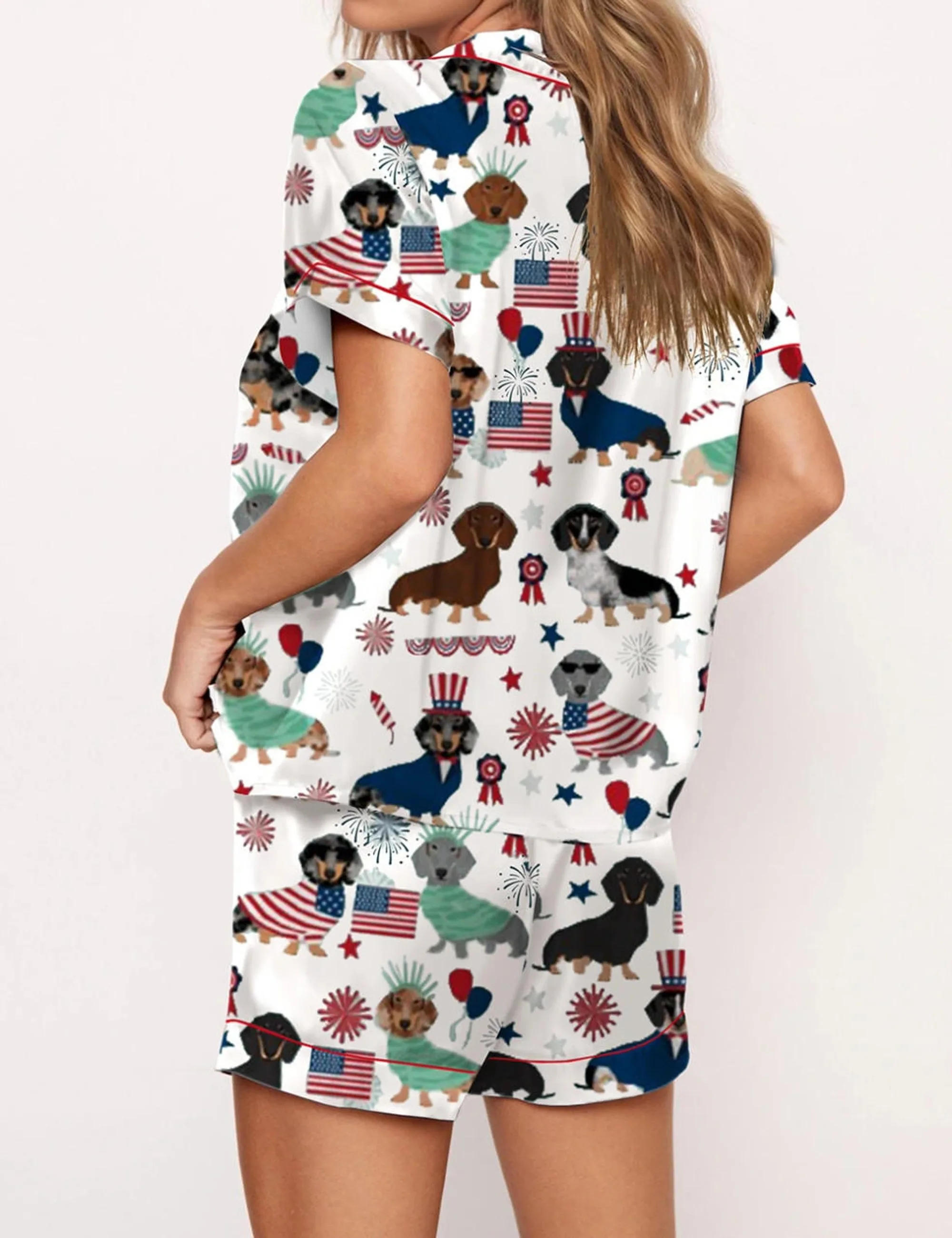Dachshund 4th Of July Satin Pajama Set For Women