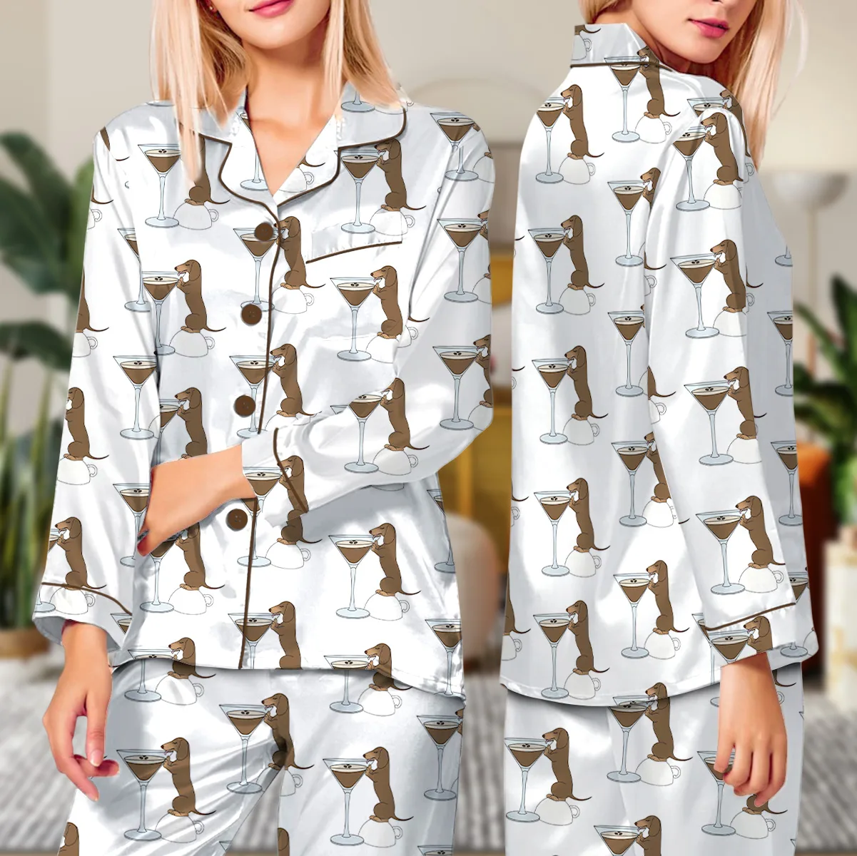 Dachshund Espresso Martini Pajama Set For Women