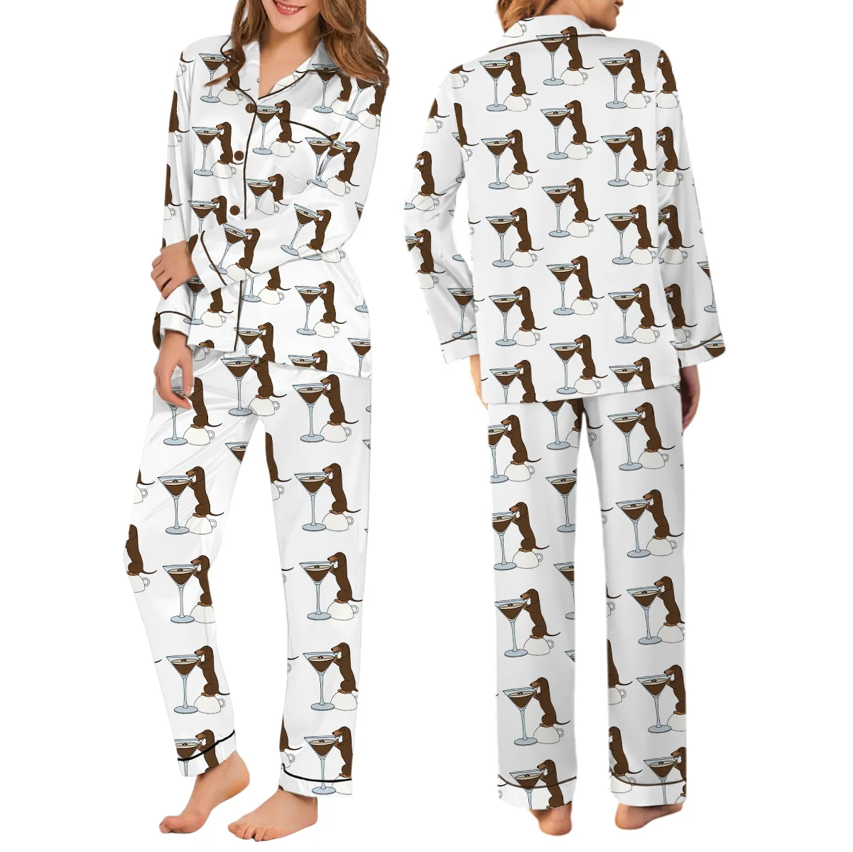 Dachshund Espresso Martini Pajama Set For Women