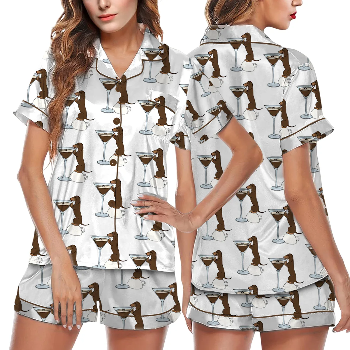 Dachshund Espresso Martini Pajama Set For Women