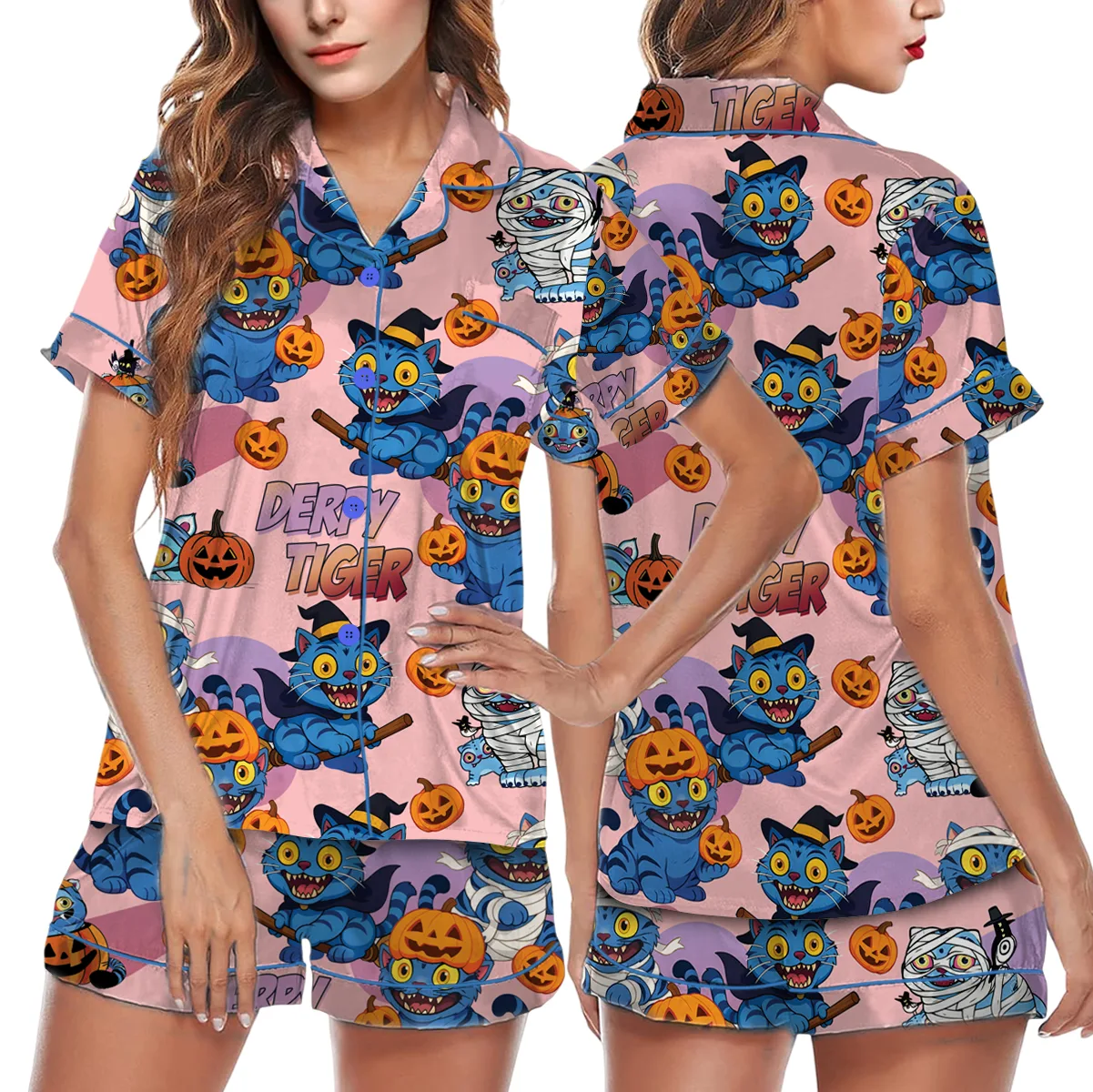 Kpop Pumpkin Halloween Satin Pajamas Set