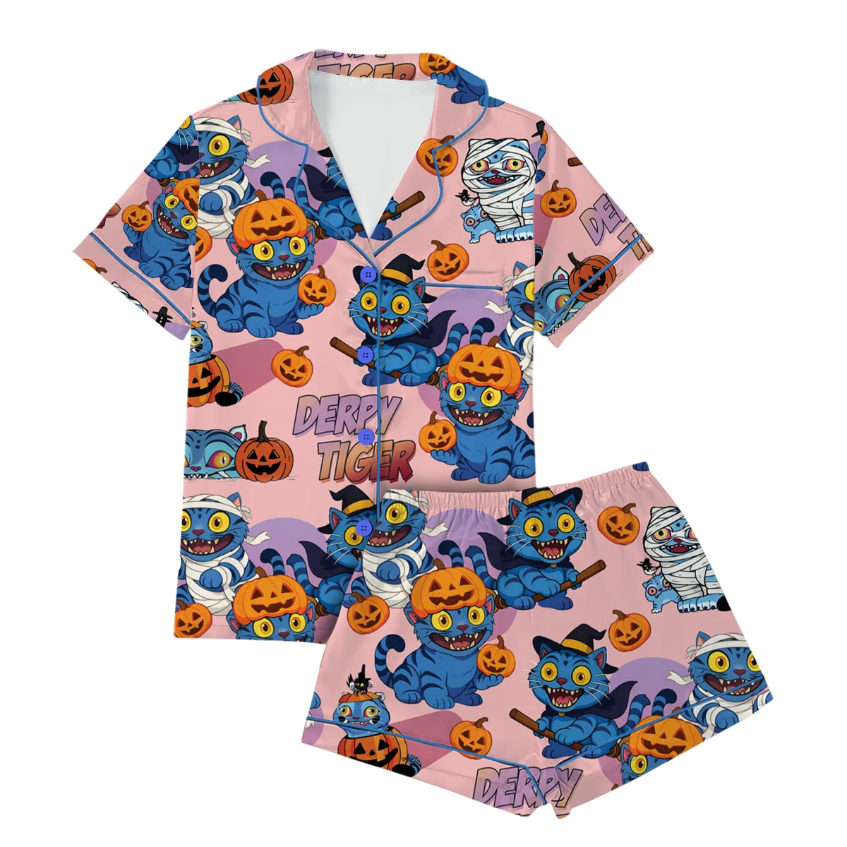 Kpop Pumpkin Halloween Satin Pajamas Set