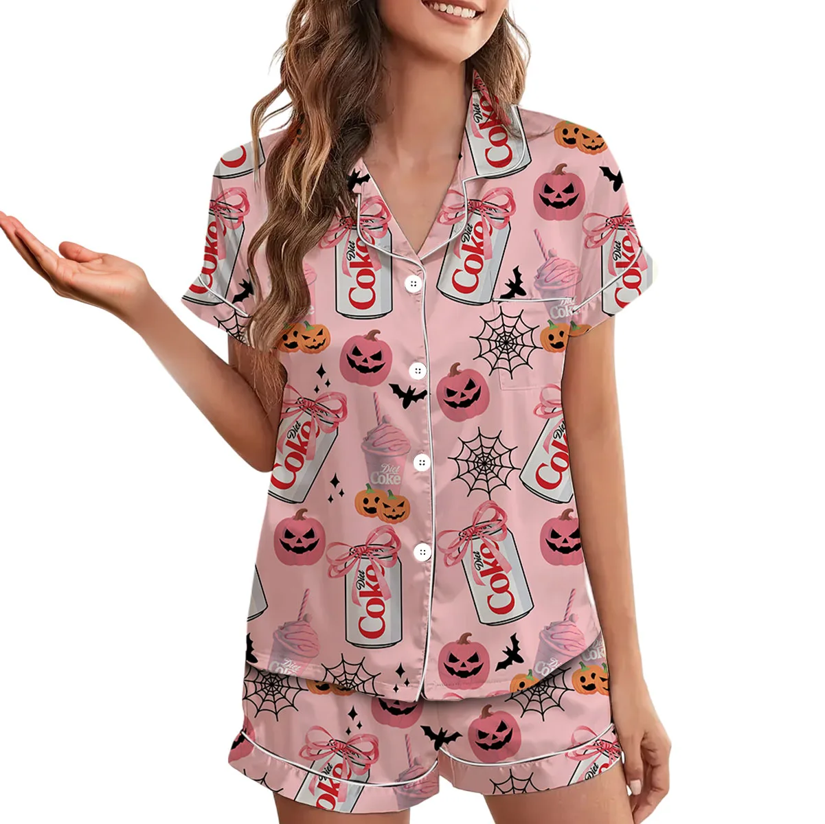 Diet Pumpkin Halloween Satin Pajamas Set For Women
