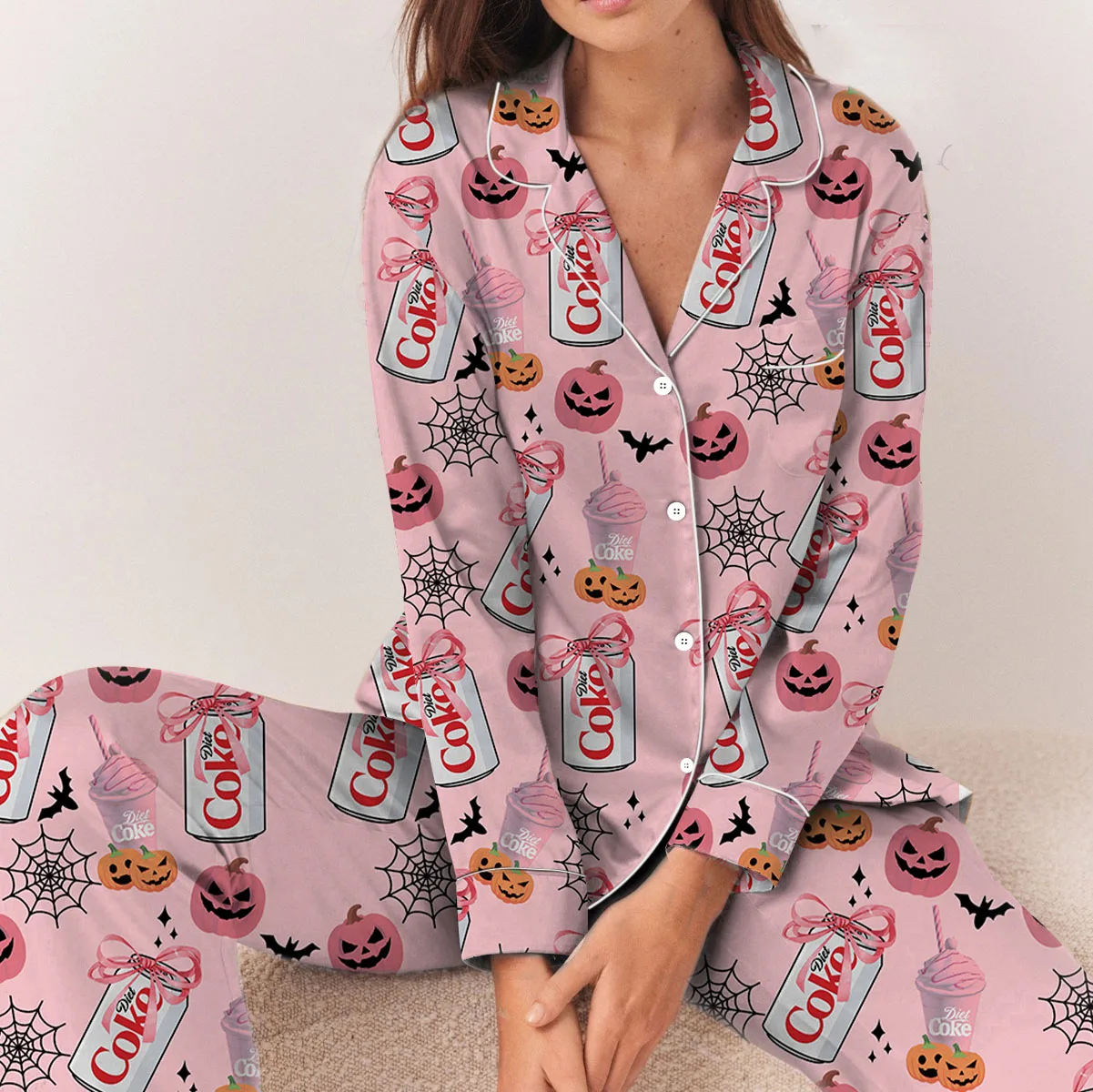 Diet Pumpkin Halloween Satin Pajamas Set For Women
