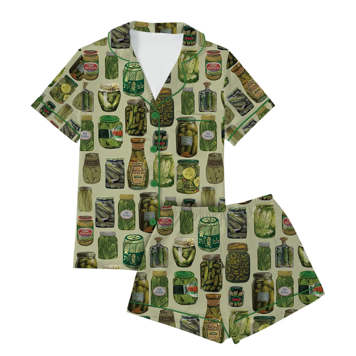 Dill Pickle Collage Satin Pajama Set For Women