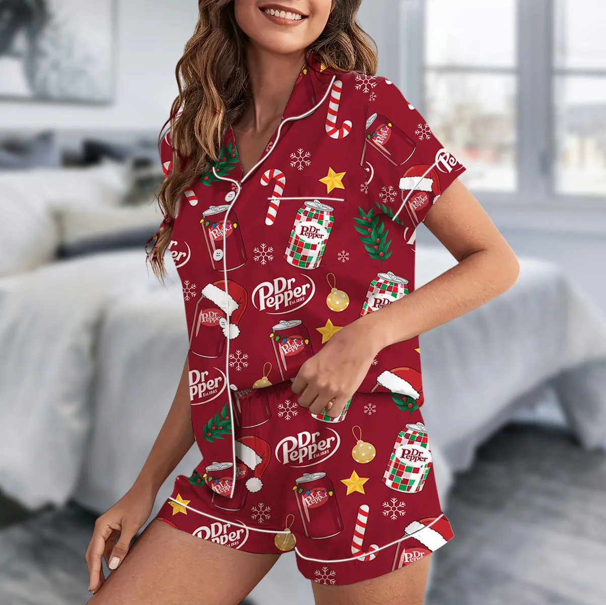 Dr Pepper Christmas Satin Pajamas Set For Women