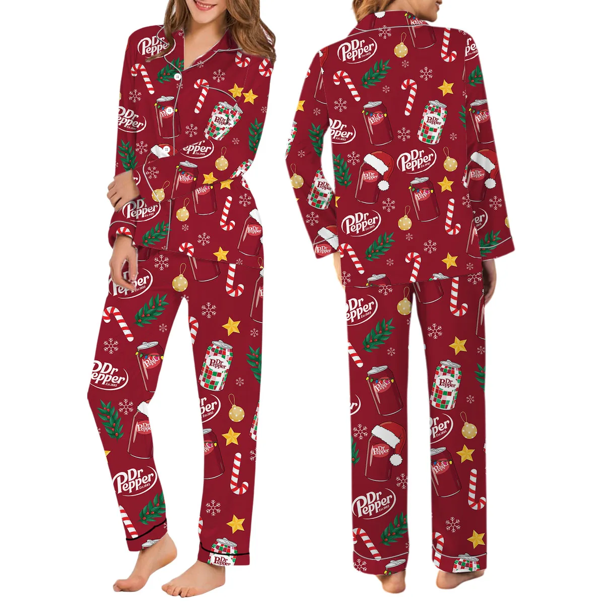 Dr Pepper Christmas Satin Pajamas Set For Women
