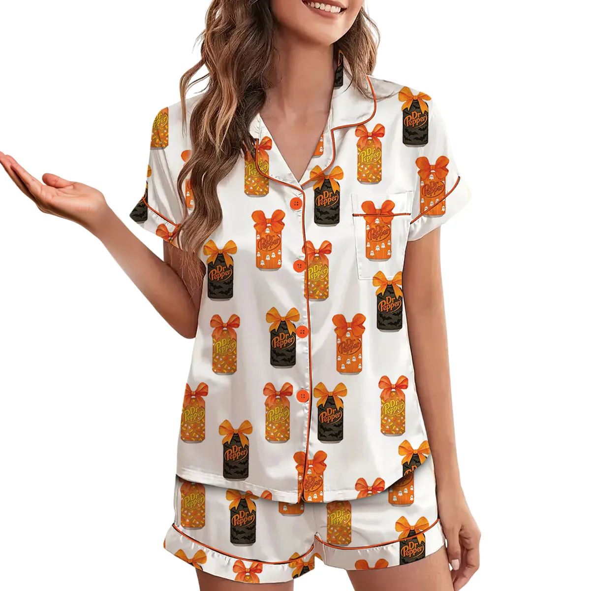 Dr Pepper Halloween Satin Pajama Set For Women