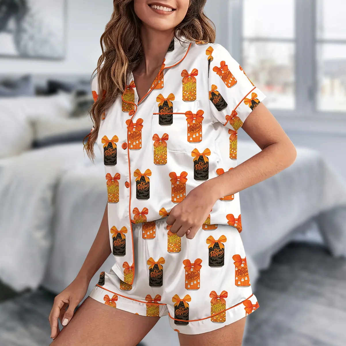 Dr Pepper Halloween Satin Pajama Set For Women